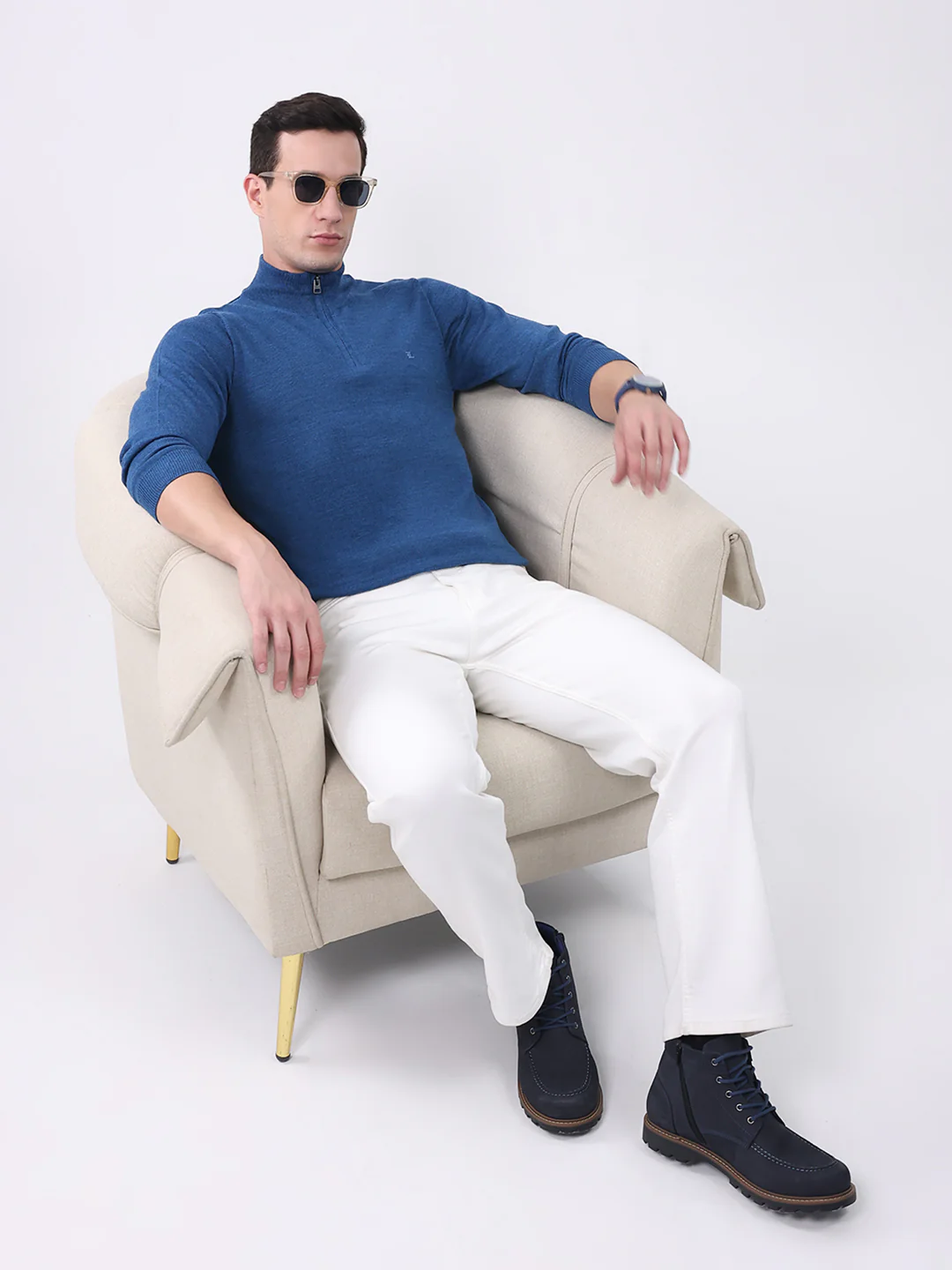 Luxuria Men Blue Solid Mock Neck Full Sleeve Pullover - Image 2