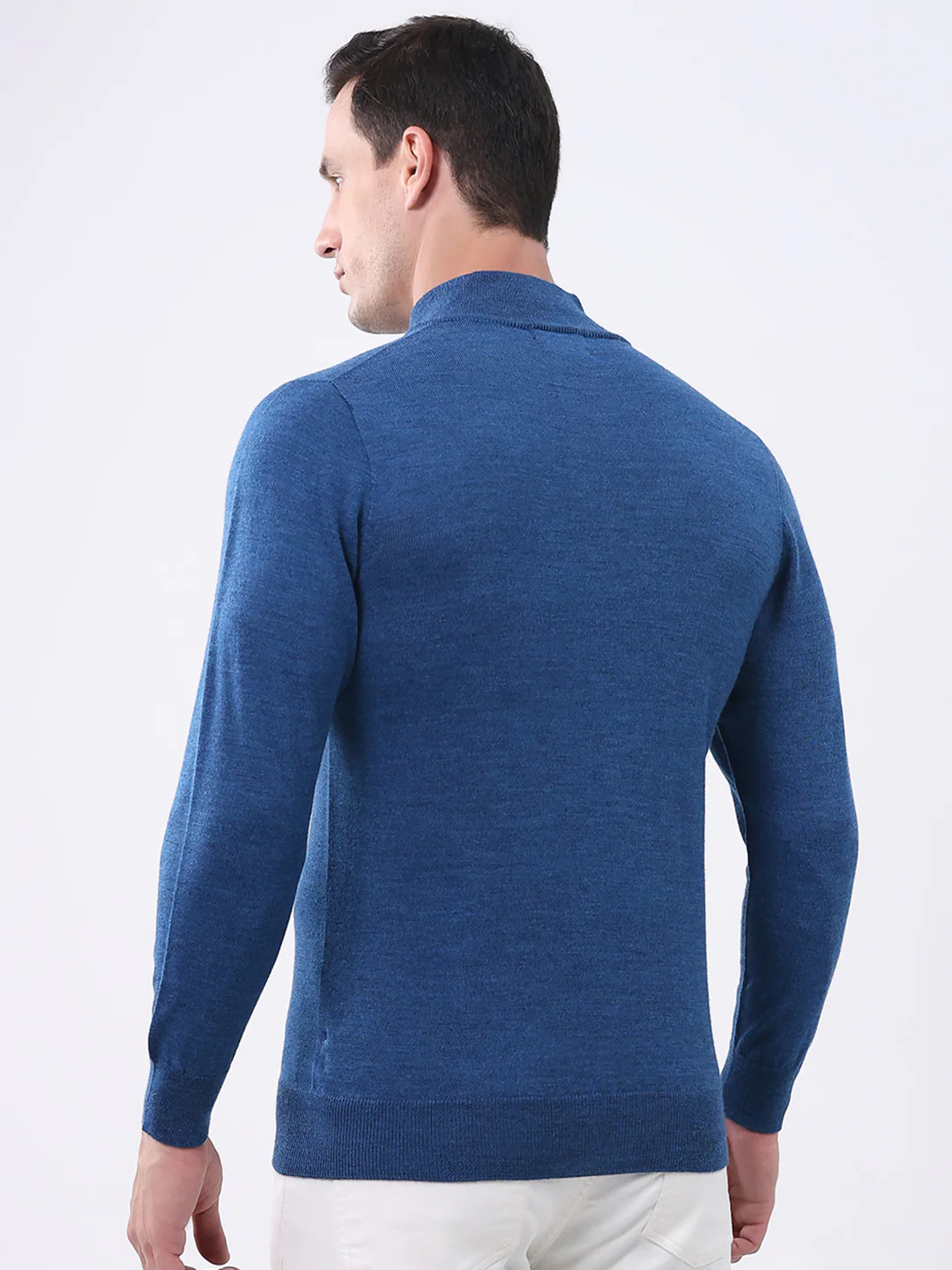 Luxuria Men Blue Solid Mock Neck Full Sleeve Pullover - Image 5