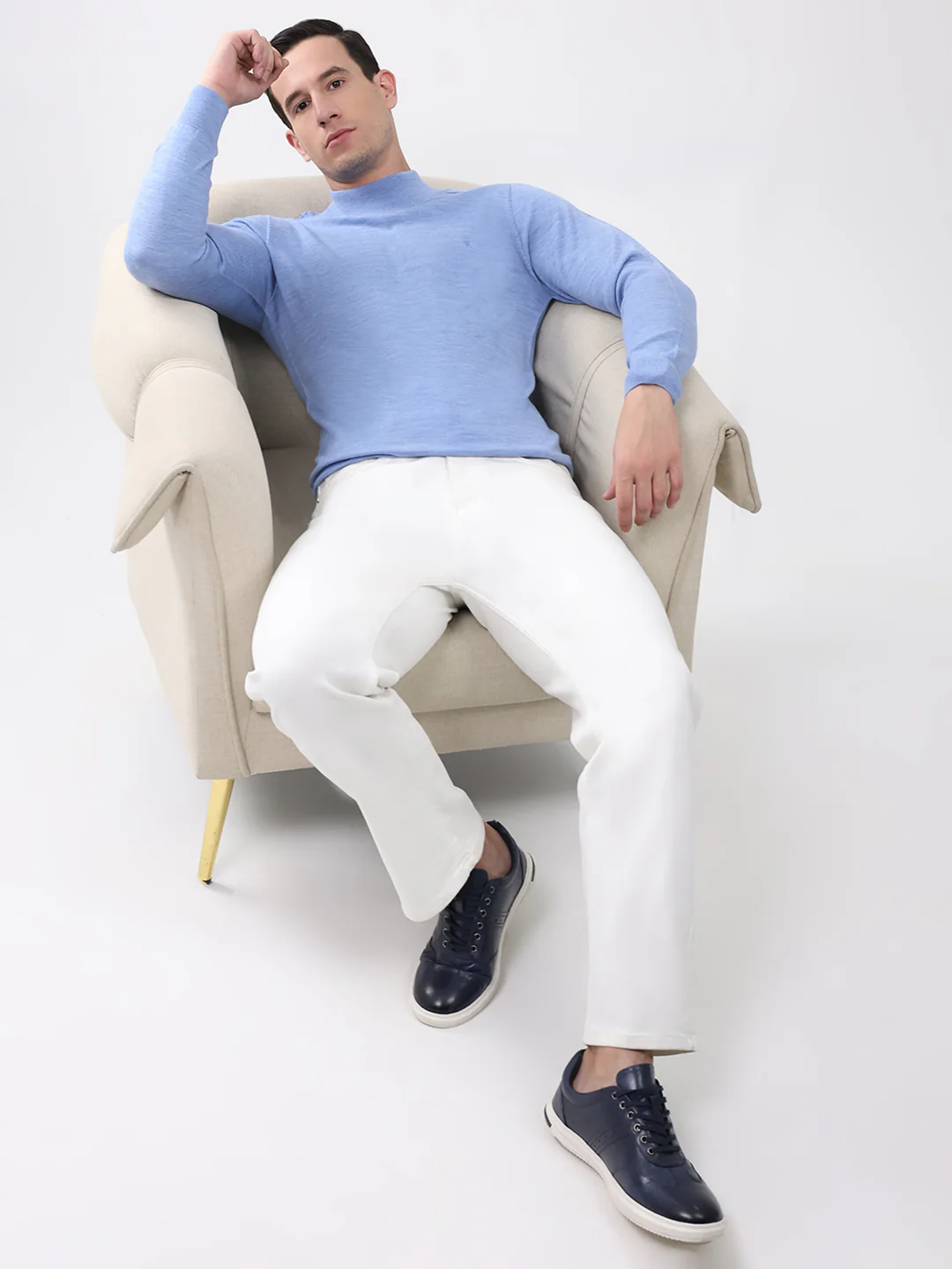 Luxuria Men Blue Solid Mock Neck Full Sleeve Pullover - Image 2