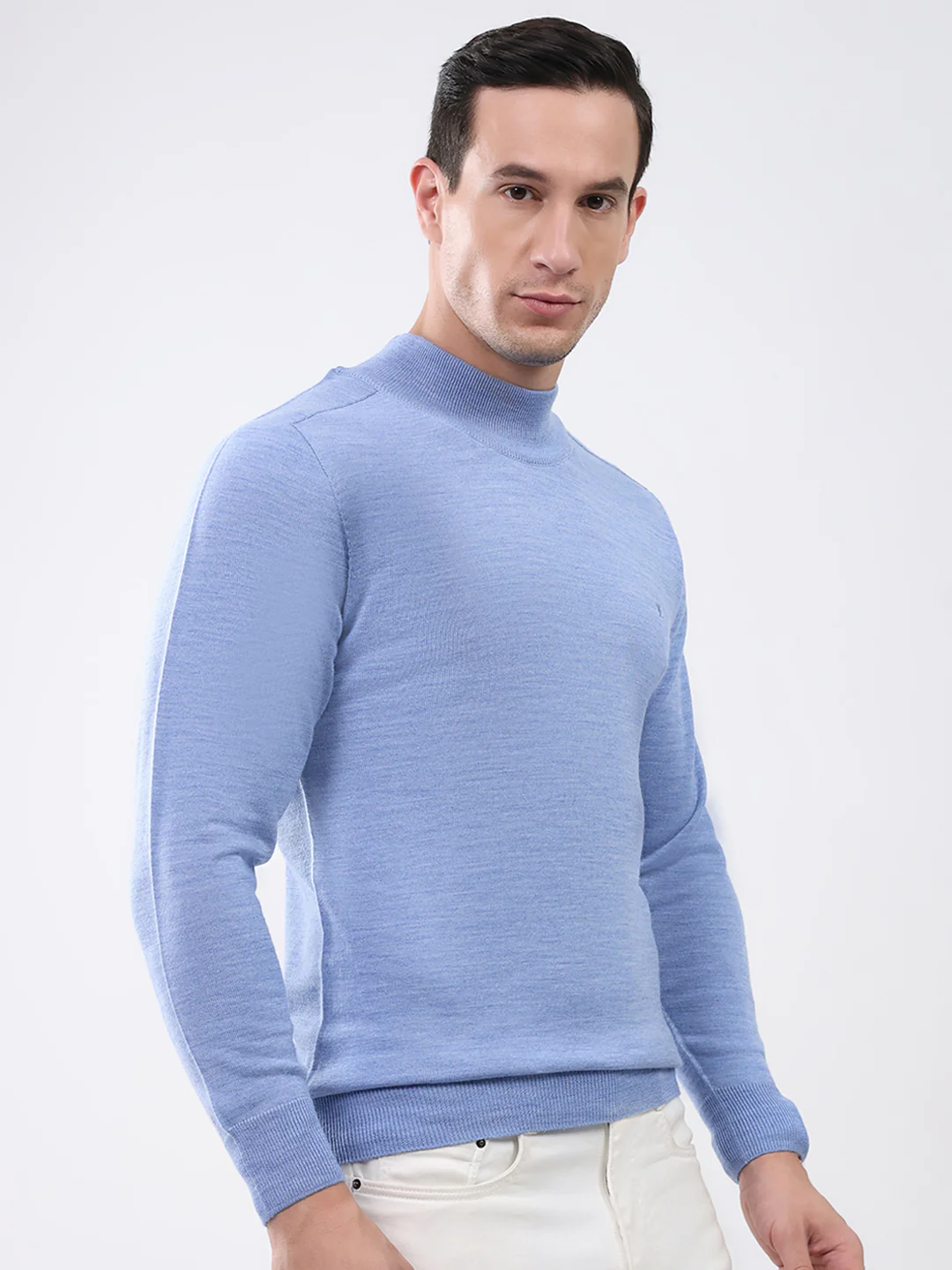 Luxuria Men Blue Solid Mock Neck Full Sleeve Pullover - Image 4