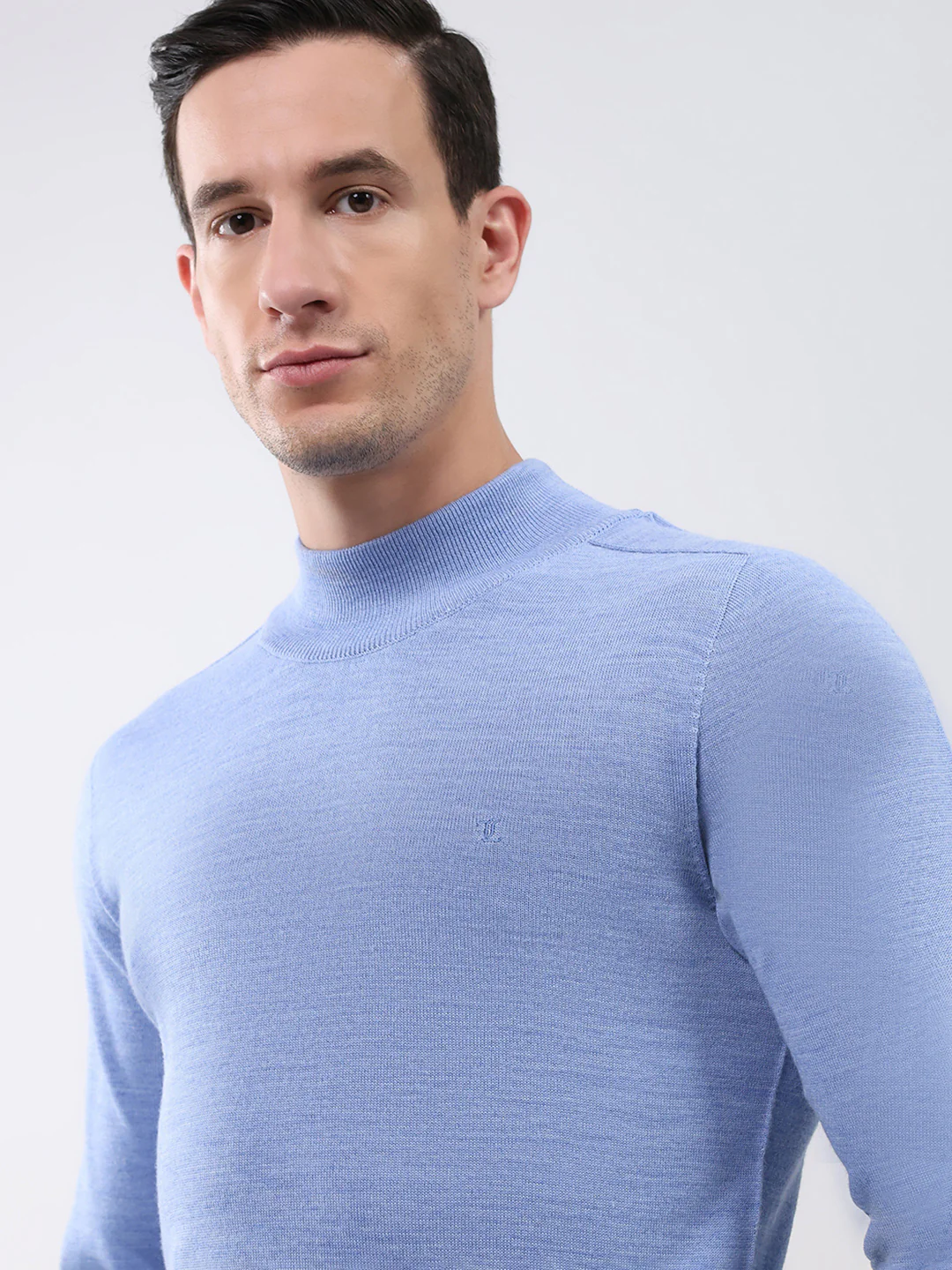 Luxuria Men Blue Solid Mock Neck Full Sleeve Pullover - Image 6