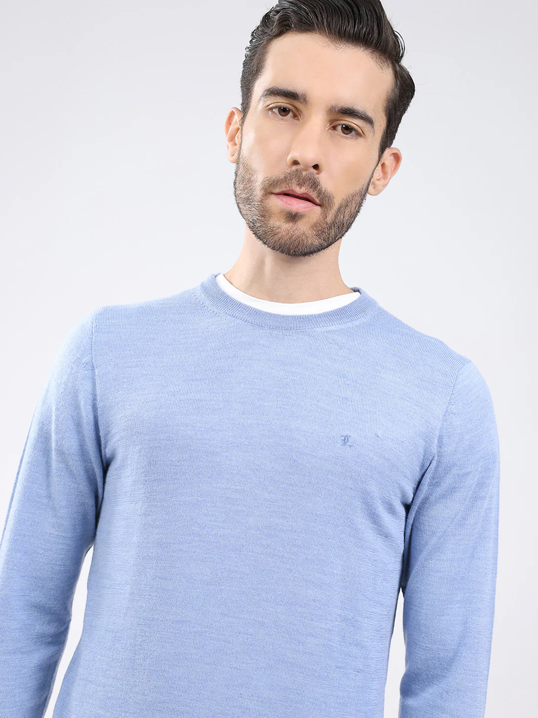 Luxuria Men Blue Solid Round Neck Full Sleeve Pullover - Image 6