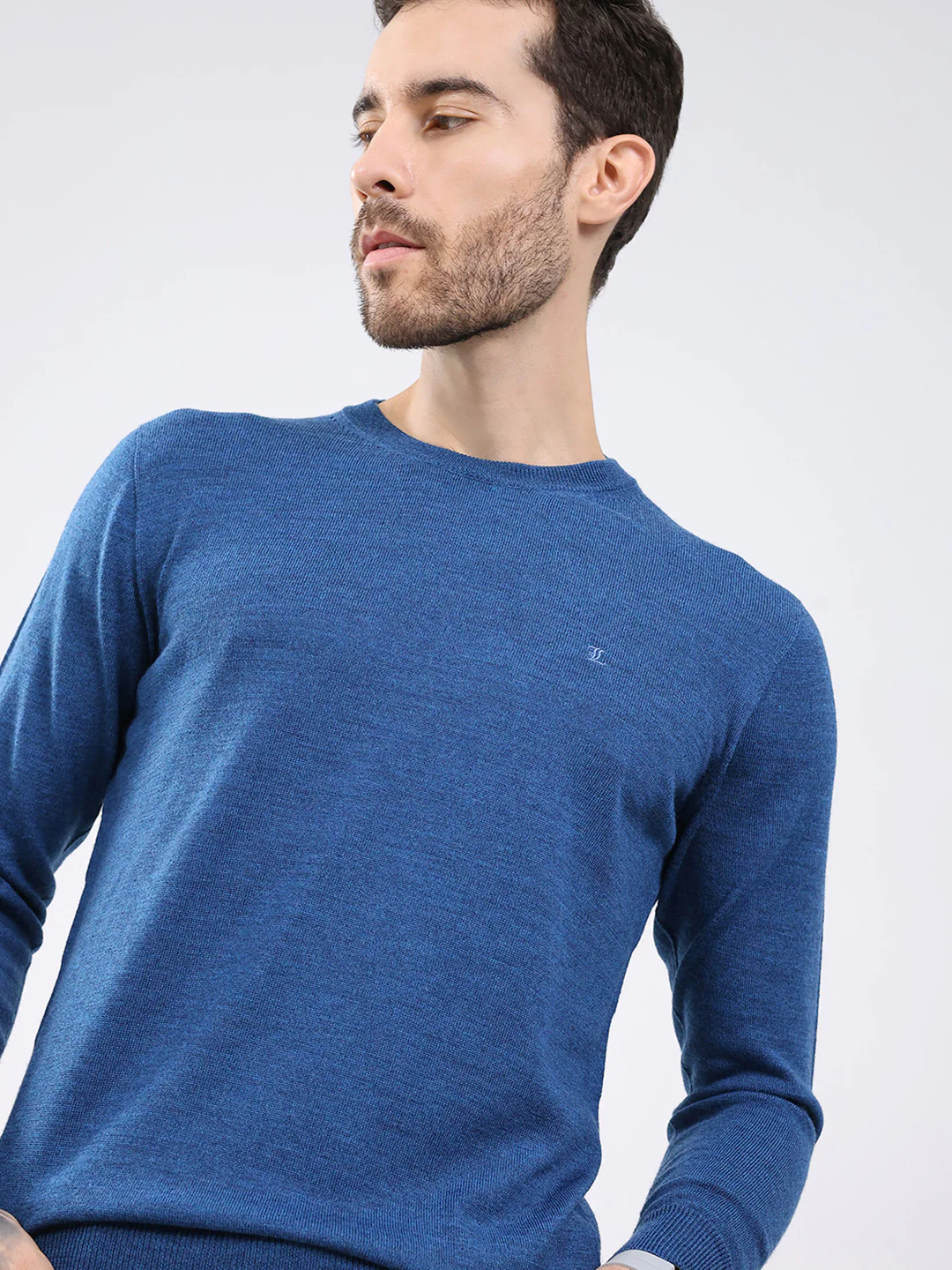 Luxuria Men Blue Solid Round Neck Full Sleeve Pullover - Image 7
