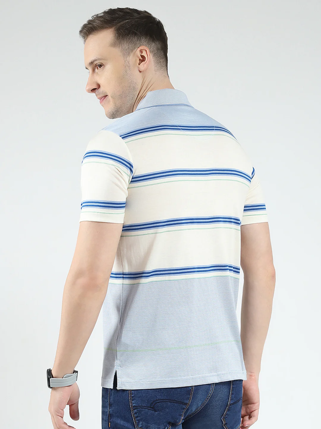 Luxuria Men Blue Stripe Collar Half Sleeve T-Shirt - Image 5