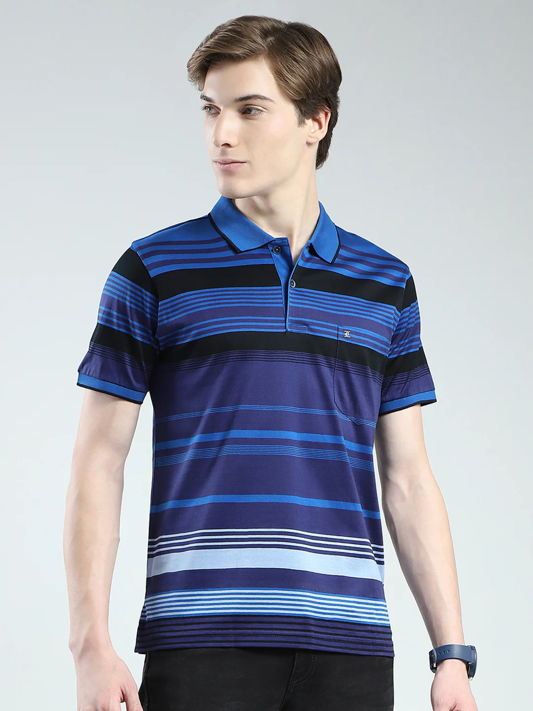 Luxuria Men Blue Stripe Collar Half Sleeve T-Shirt - Image 4