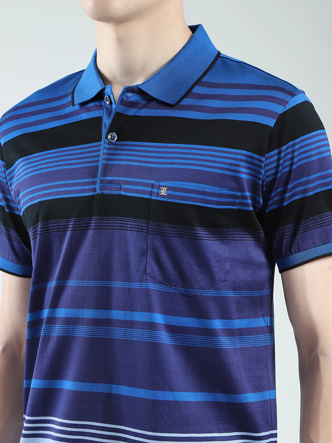 Luxuria Men Blue Stripe Collar Half Sleeve T-Shirt - Image 7