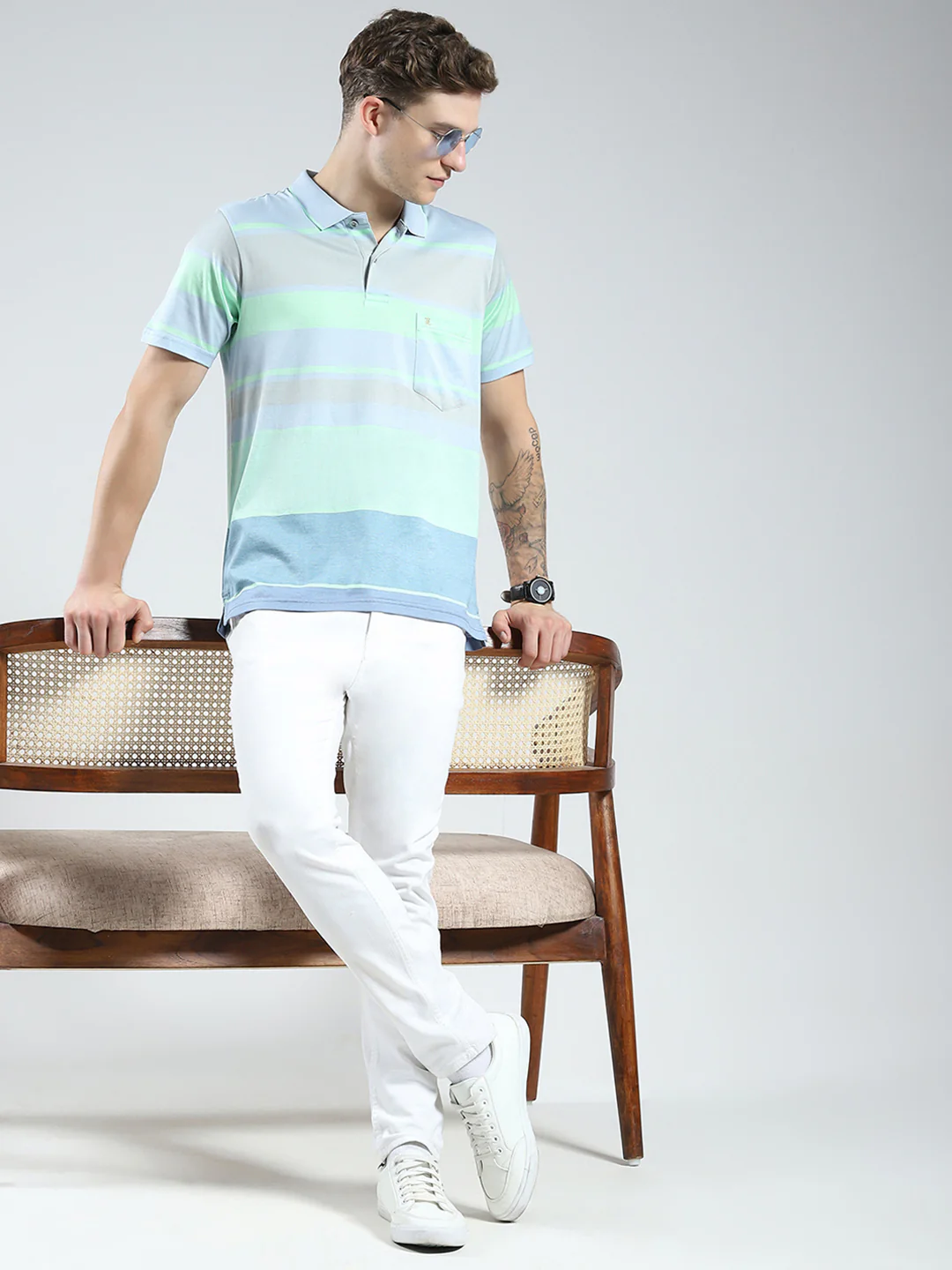 Luxuria Men Blue Stripe Collar Half Sleeve T-Shirt - Image 2