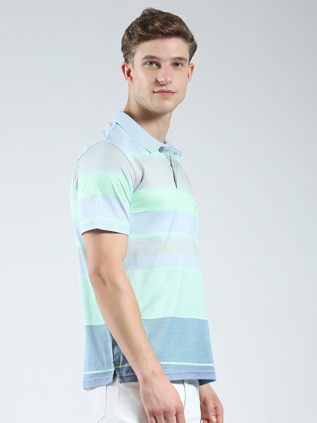 Luxuria Men Blue Stripe Collar Half Sleeve T-Shirt - Image 4