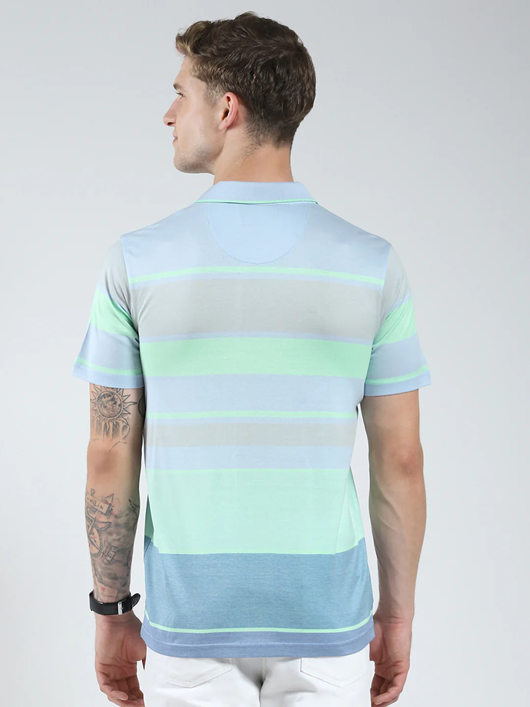 Luxuria Men Blue Stripe Collar Half Sleeve T-Shirt - Image 5