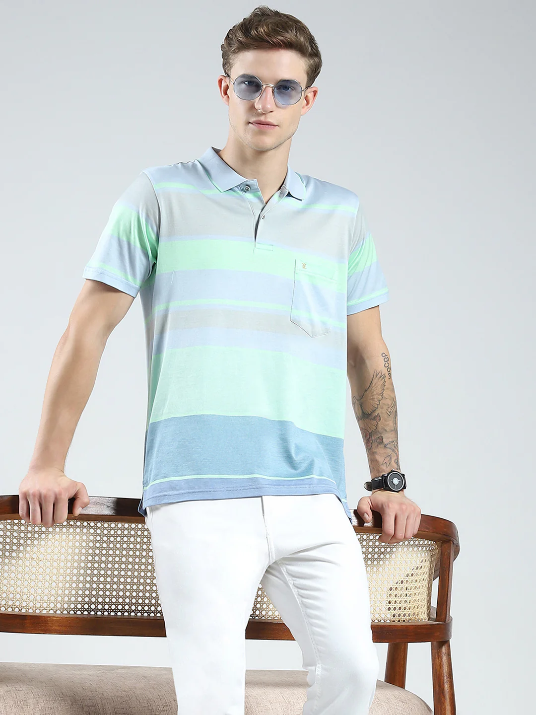 Luxuria Men Blue Stripe Collar Half Sleeve T-Shirt - Image 6
