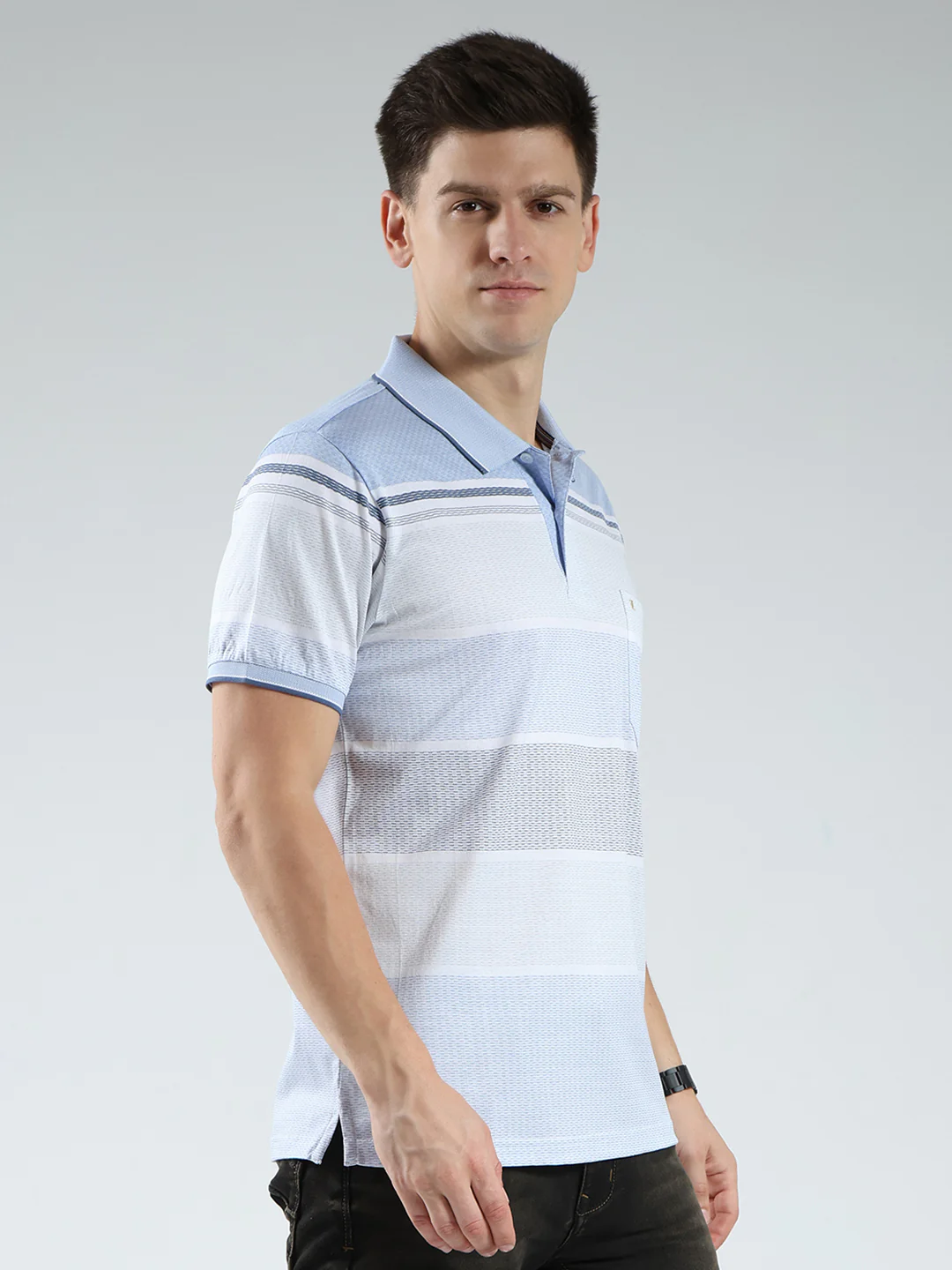 Luxuria Men Blue Stripe Collar Half Sleeve T-Shirt - Image 4