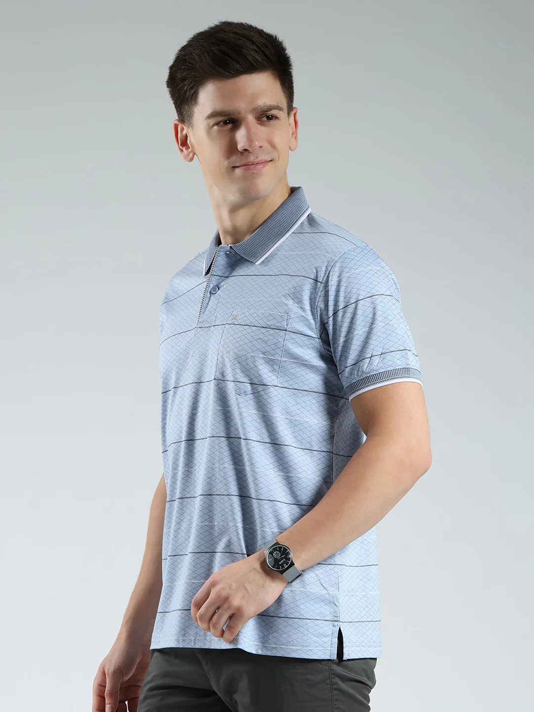 Luxuria Men Blue Stripe Collar Half Sleeve T-Shirt - Image 3