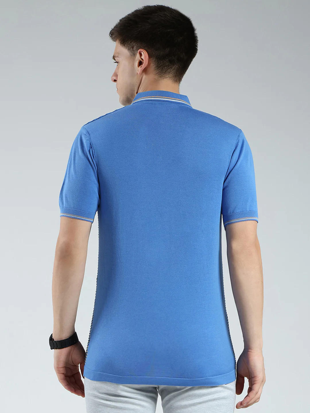Luxuria Men Blue Stripe Collar Half Sleeve T-Shirt - Image 5