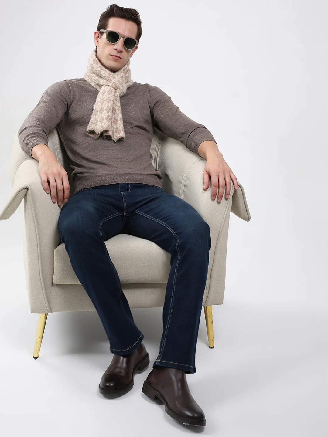 Luxuria Men Brown Solid High Neck Full Sleeve Pullover - Image 2