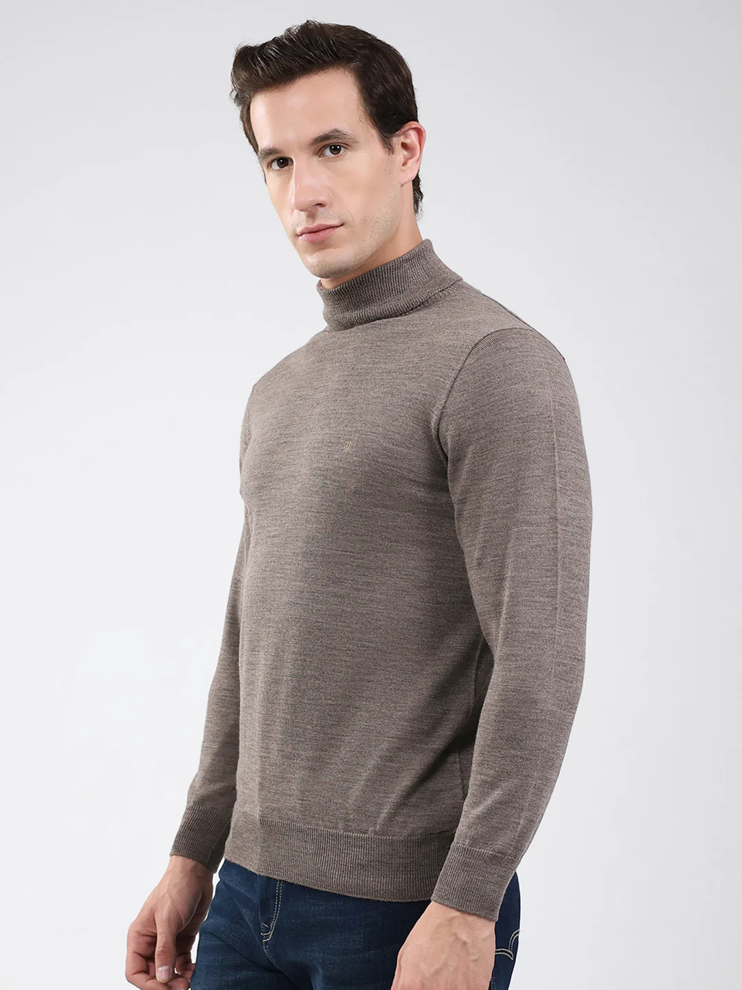 Luxuria Men Brown Solid High Neck Full Sleeve Pullover - Image 3