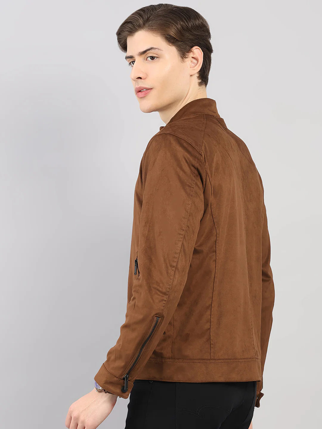 Luxuria Men Brown Solid Stand Collar Full Sleeve Jacket - Image 5