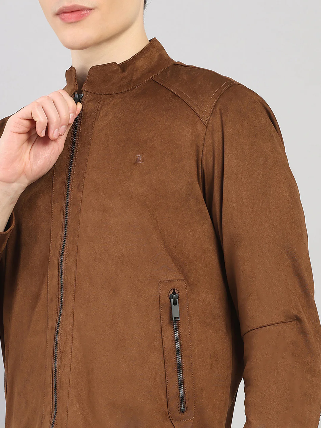 Luxuria Men Brown Solid Stand Collar Full Sleeve Jacket - Image 7