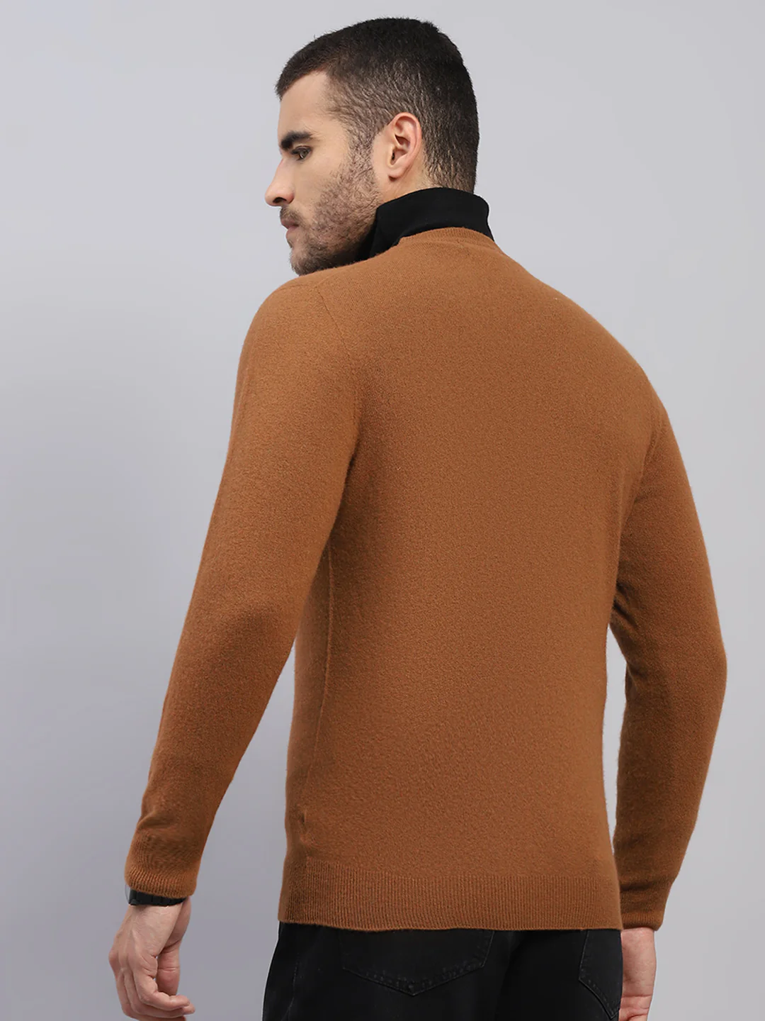 Luxuria Men Brown Solid V Neck Full Sleeve Pullover - Image 5