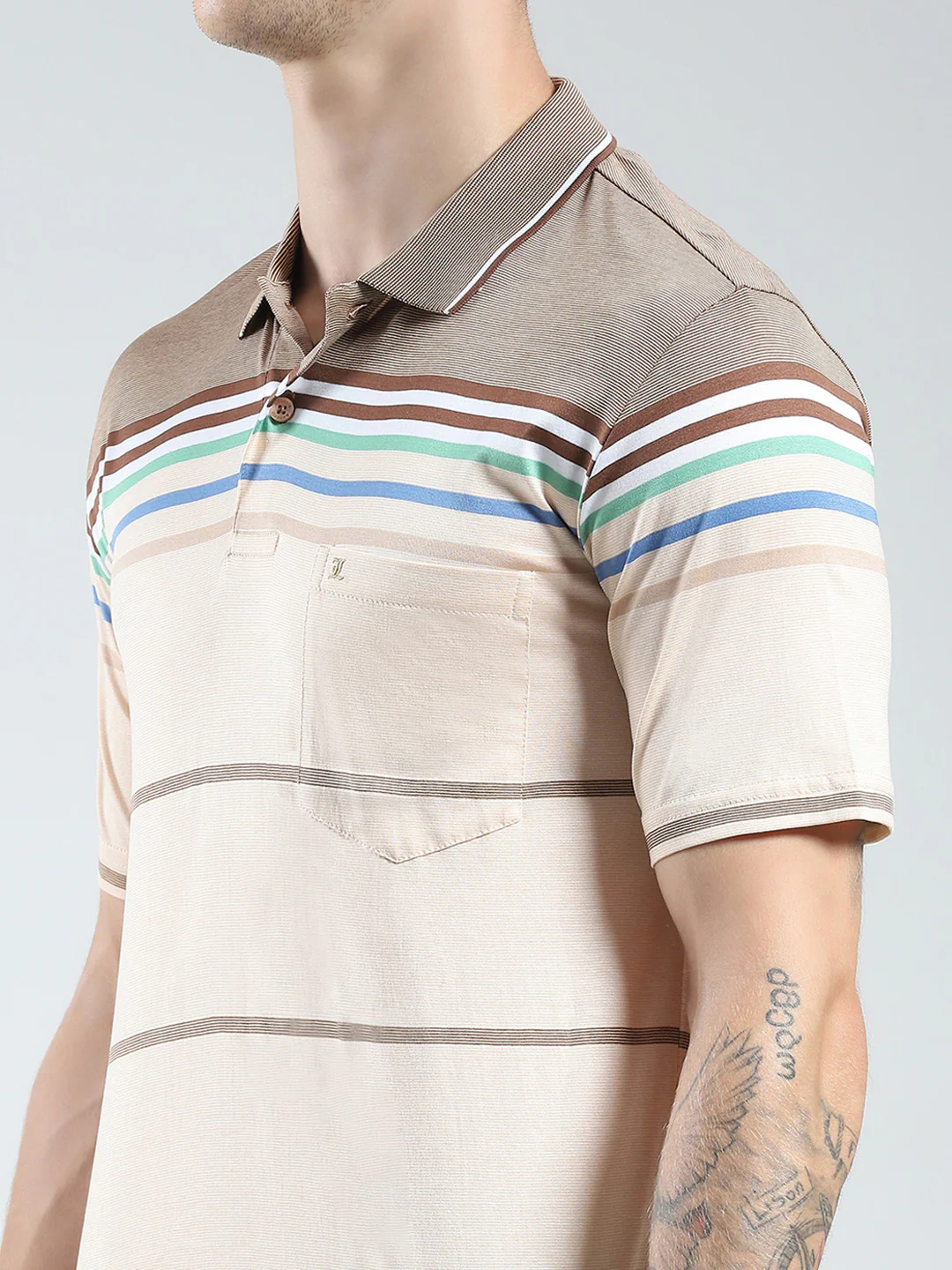 Luxuria Men Brown Stripe Collar Half Sleeve T-Shirt - Image 7
