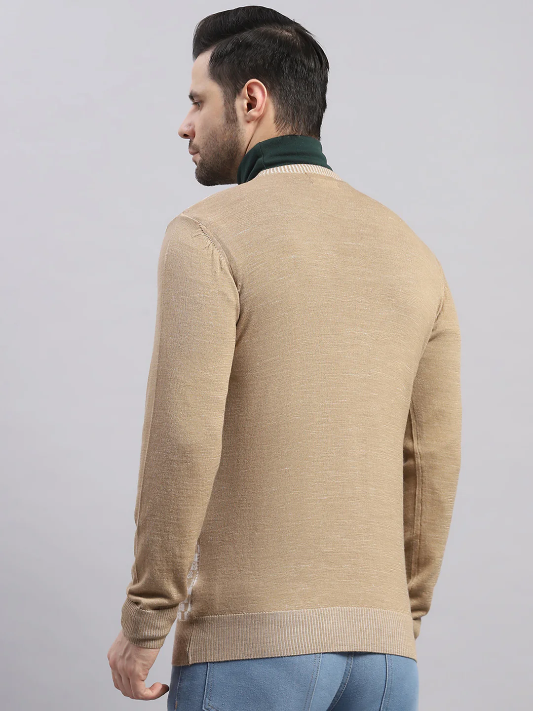 Luxuria Men Camel Brown Printed V Neck Full Sleeve Pullover - Image 5