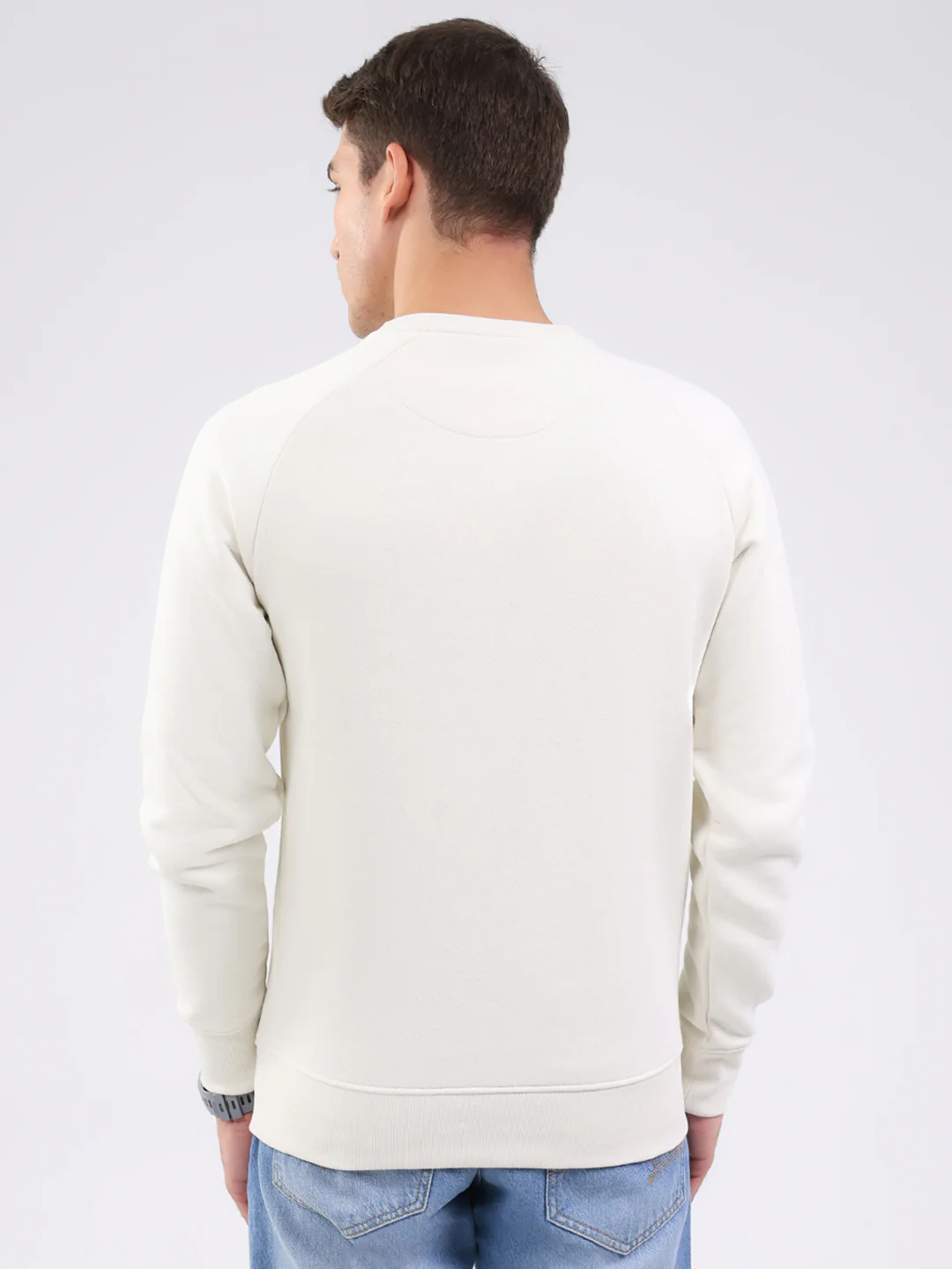 Luxuria Men Cream Solid Round Neck Full Sleeve Sweatshirt - Image 5