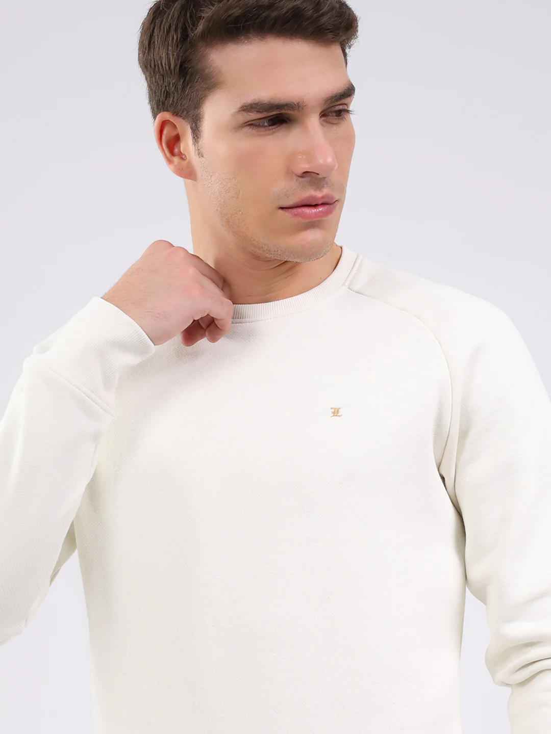 Luxuria Men Cream Solid Round Neck Full Sleeve Sweatshirt - Image 6