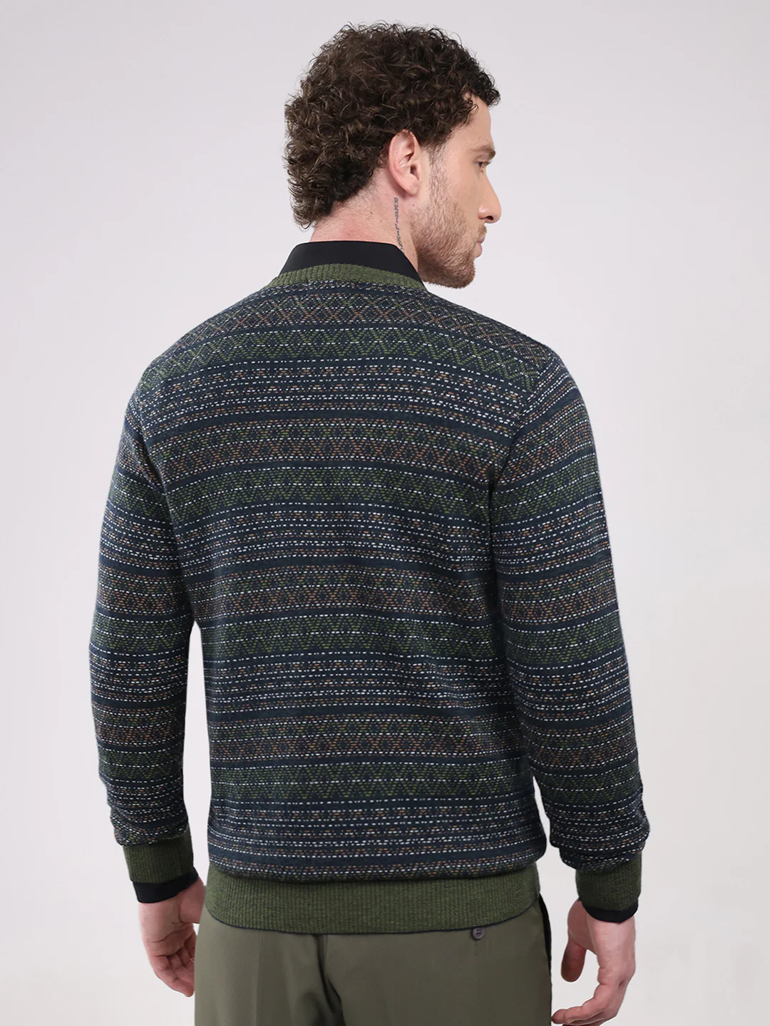 Luxuria Men Green Printed V Neck Full Sleeve Pullover - Image 5