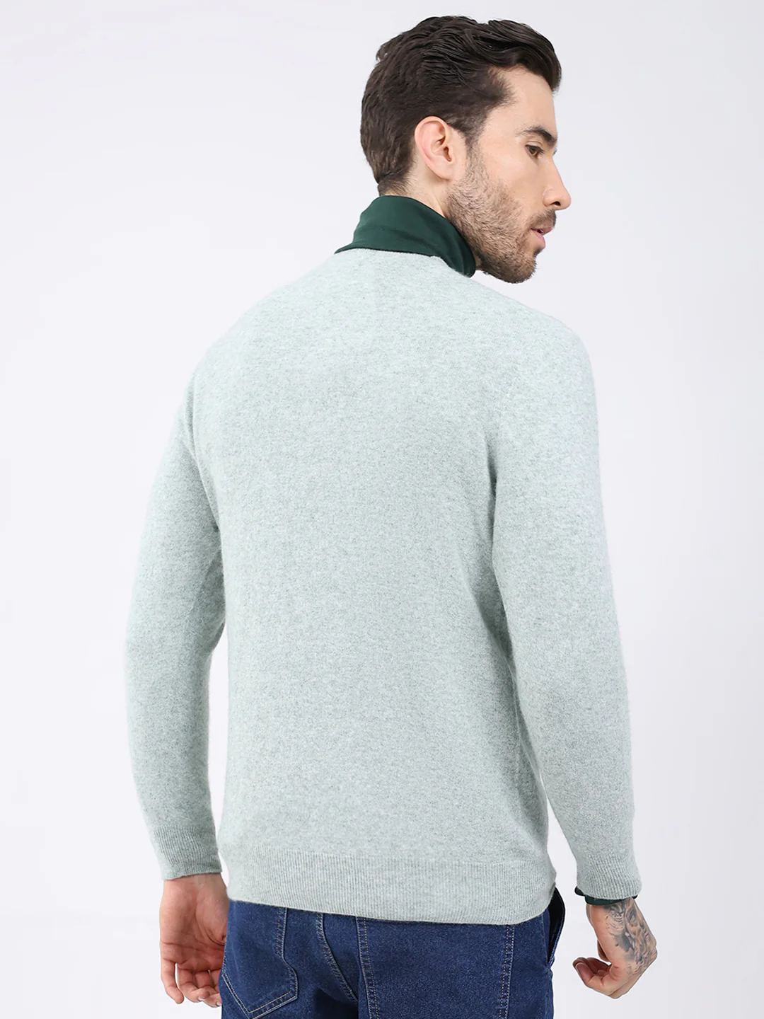 Luxuria Men Green Solid V Neck Full Sleeve Pullover - Image 5