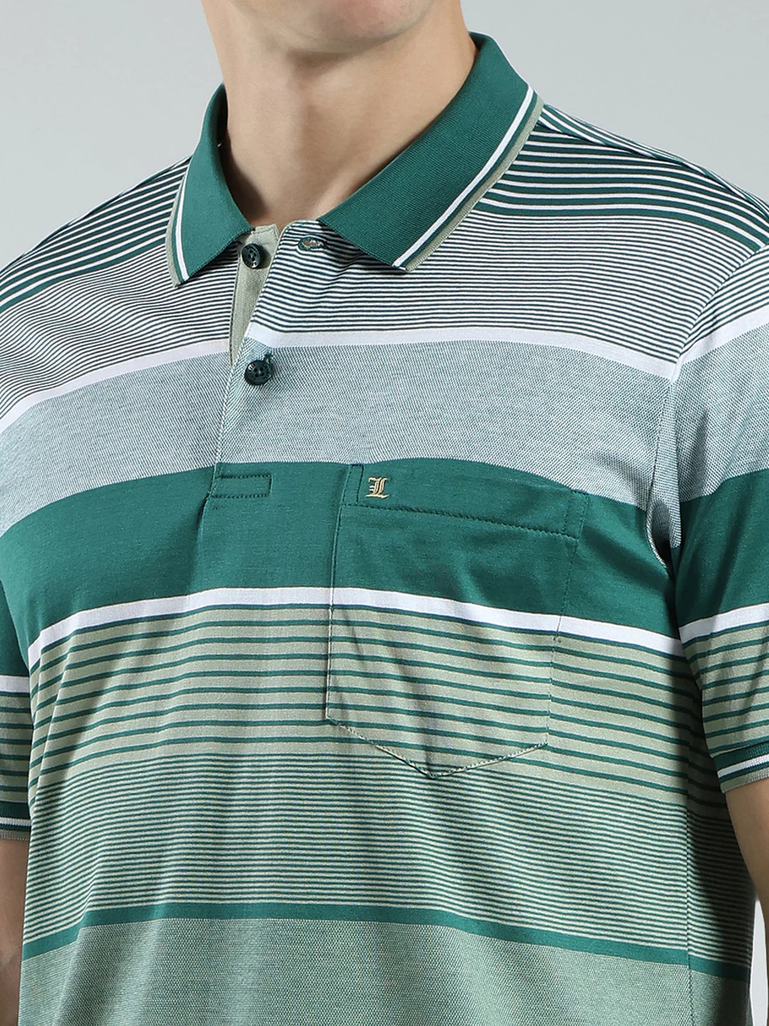 Luxuria Men Green Stripe Collar Half Sleeve T-Shirt - Image 7
