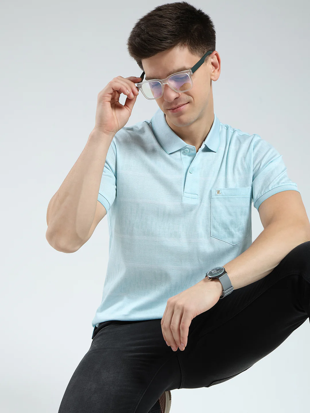 Luxuria Men Green Stripe Collar Half Sleeve T-Shirt - Image 6