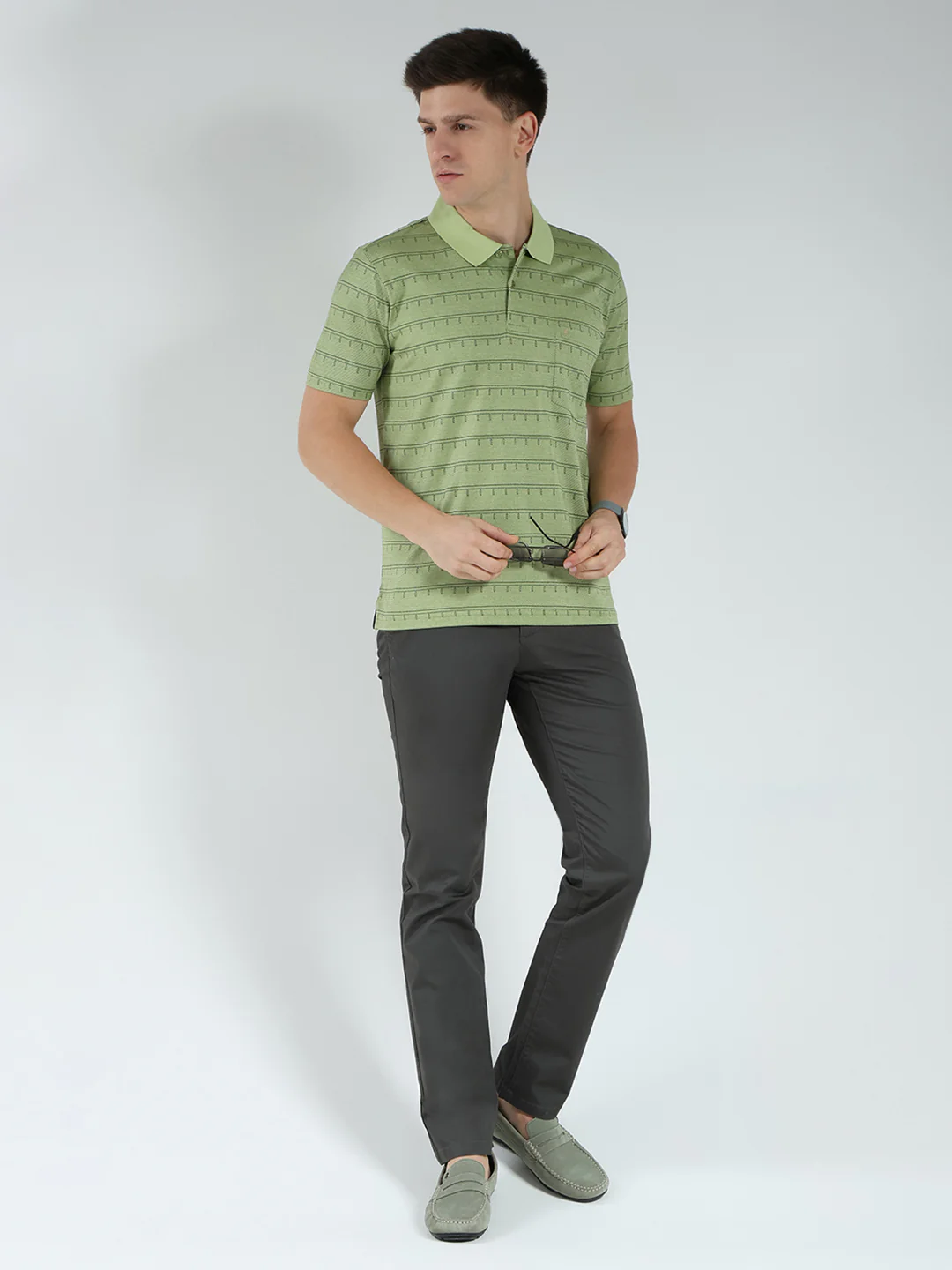 Luxuria Men Green Stripe Collar Half Sleeve T-Shirt - Image 2