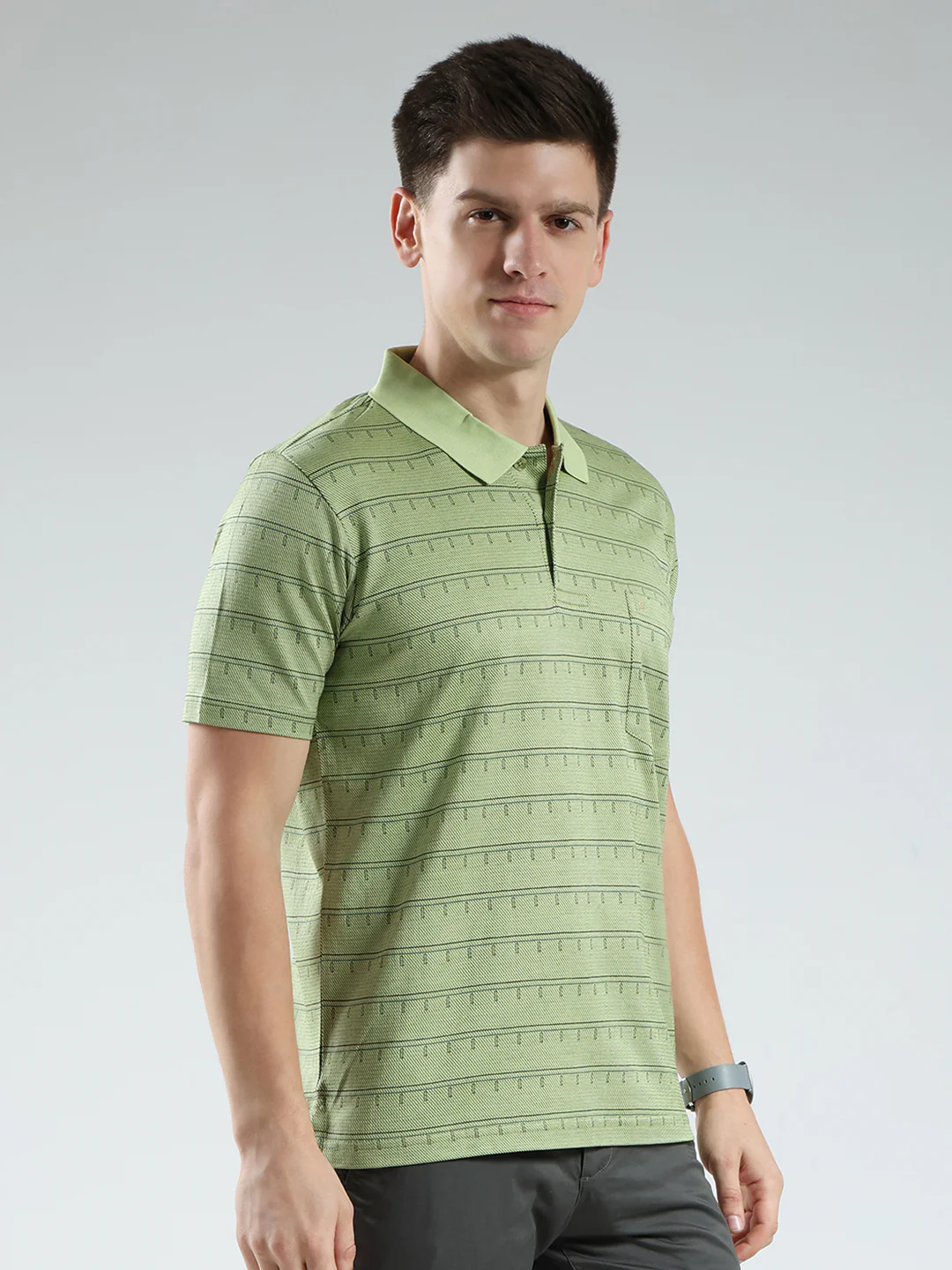Luxuria Men Green Stripe Collar Half Sleeve T-Shirt - Image 4