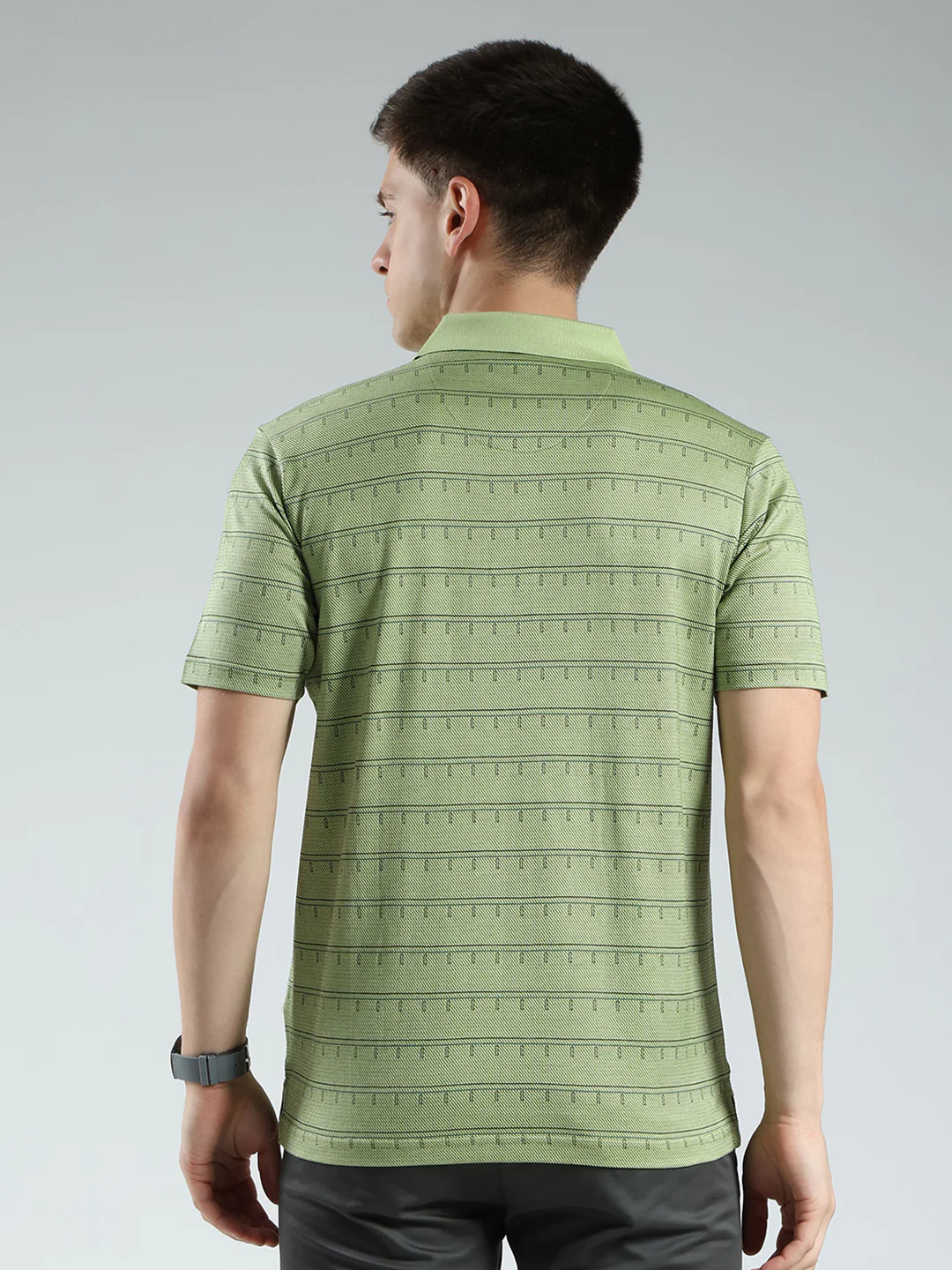 Luxuria Men Green Stripe Collar Half Sleeve T-Shirt - Image 5