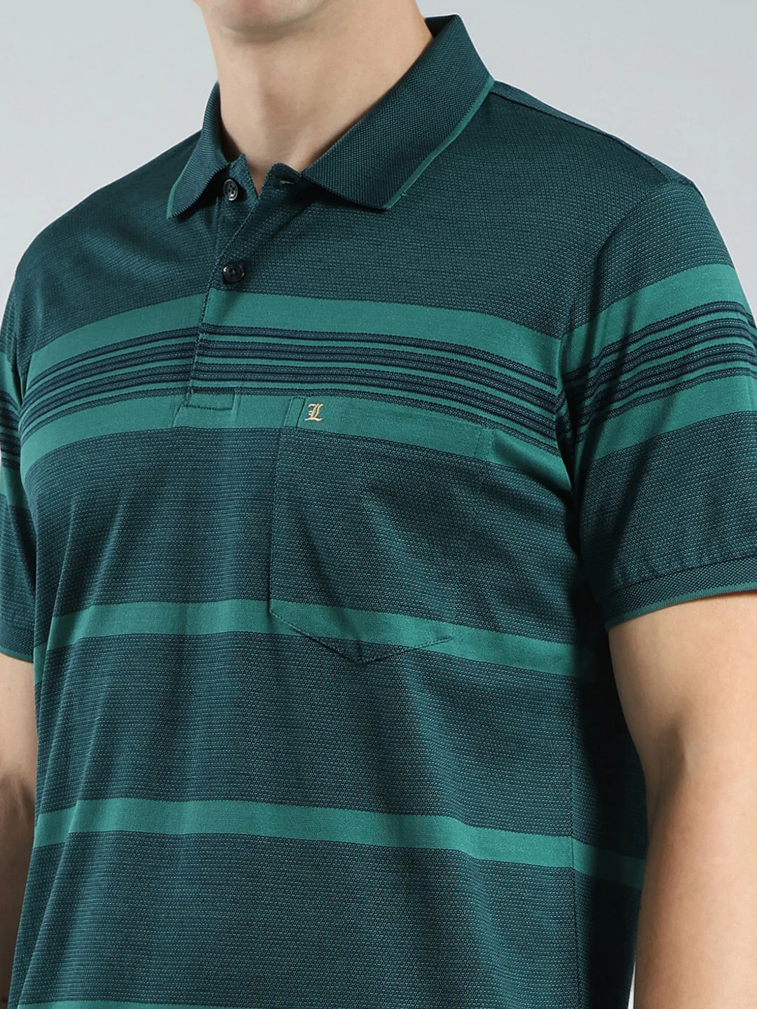 Luxuria Men Green Stripe Collar Half Sleeve T-Shirt - Image 7
