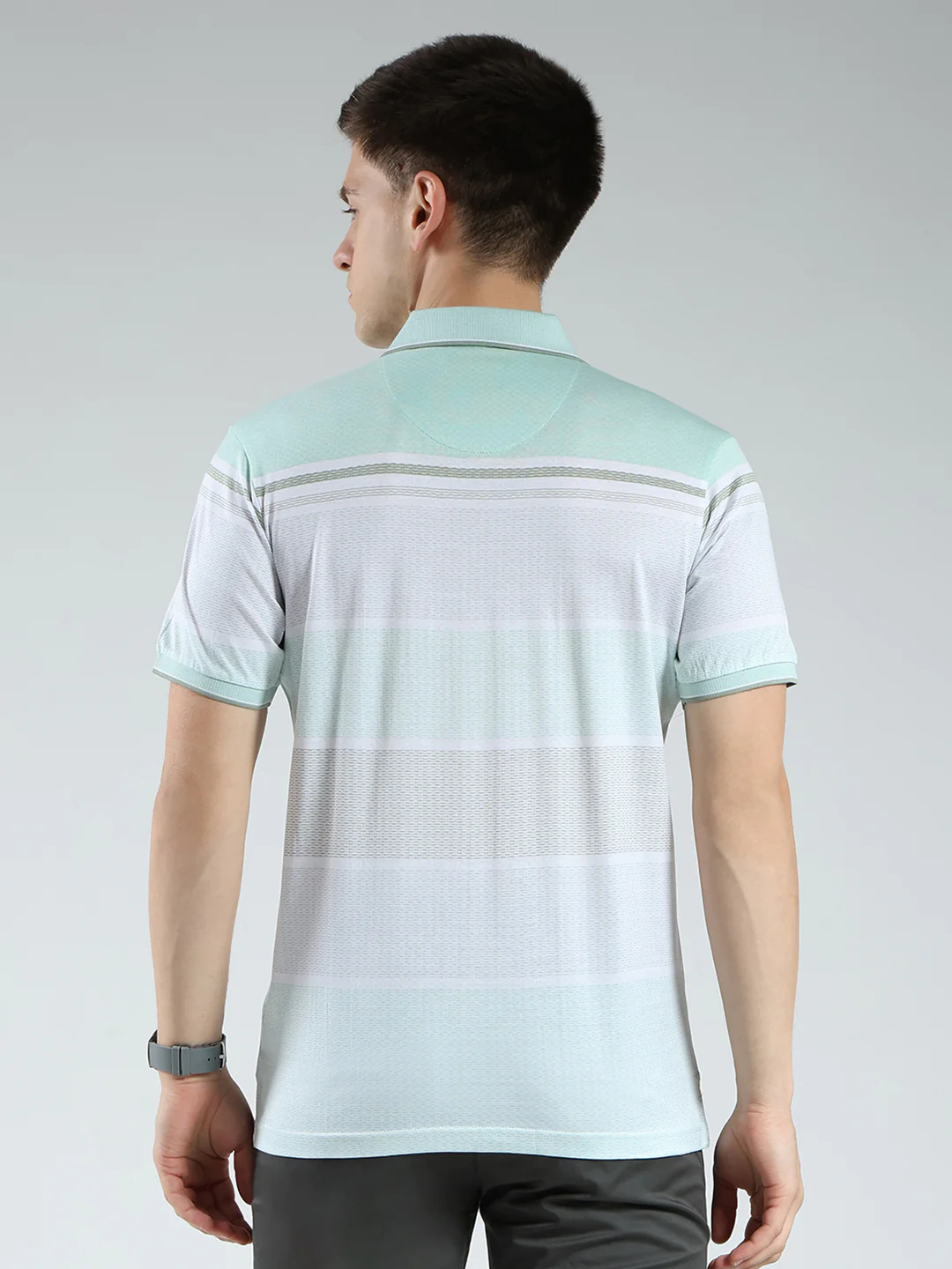 Luxuria Men Green Stripe Collar Half Sleeve T-Shirt - Image 5