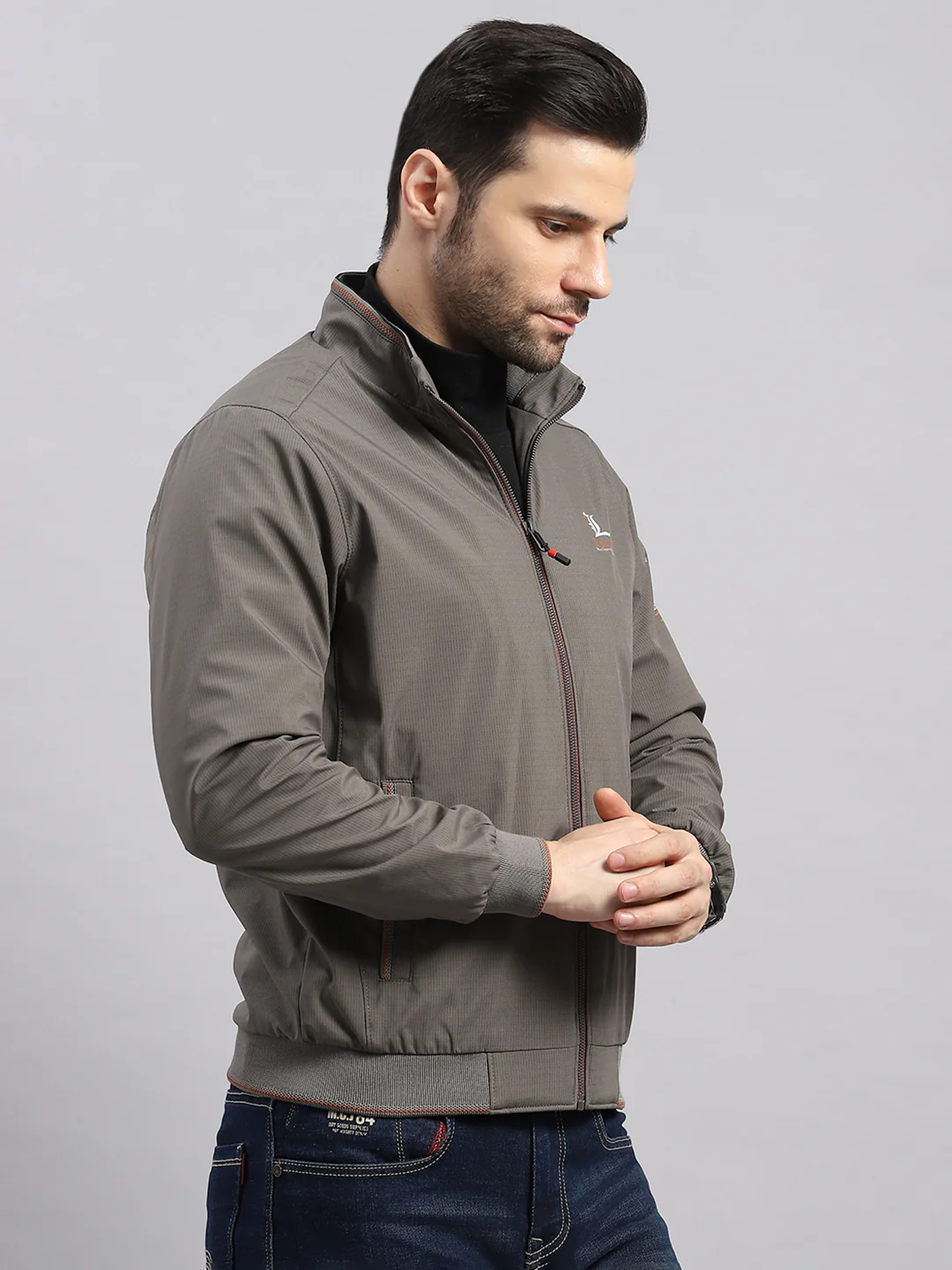 Luxuria Men Grey Solid Stand Collar Full Sleeve Jacket - Image 4