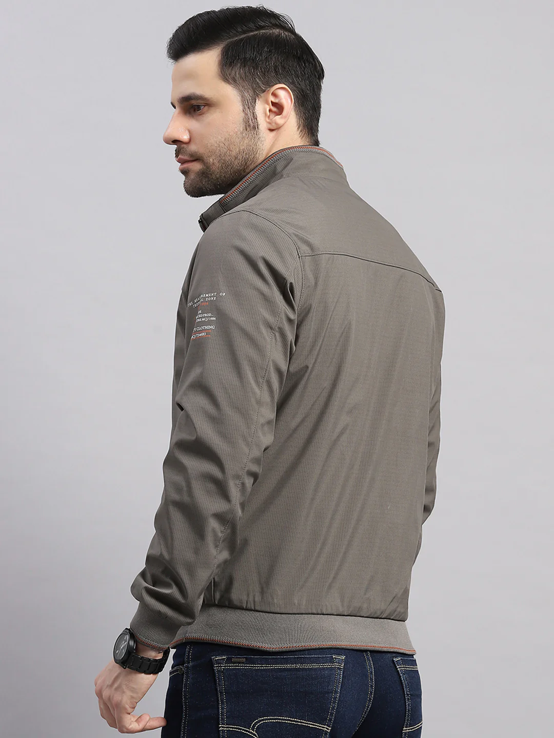 Luxuria Men Grey Solid Stand Collar Full Sleeve Jacket - Image 5