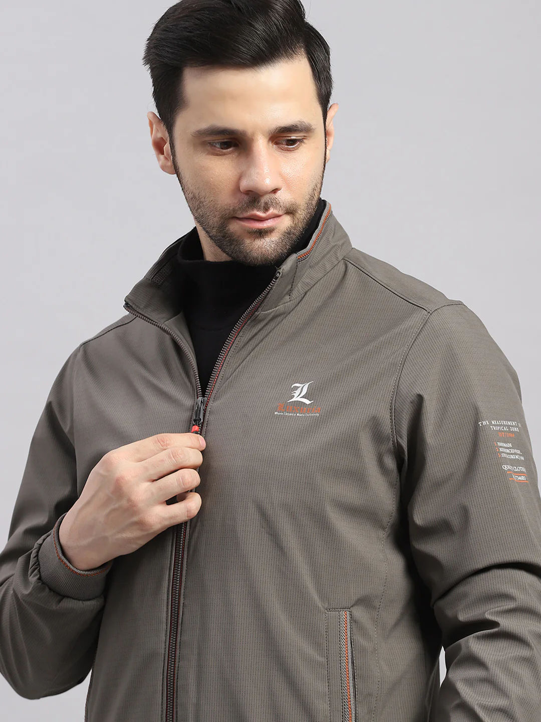 Luxuria Men Grey Solid Stand Collar Full Sleeve Jacket - Image 7