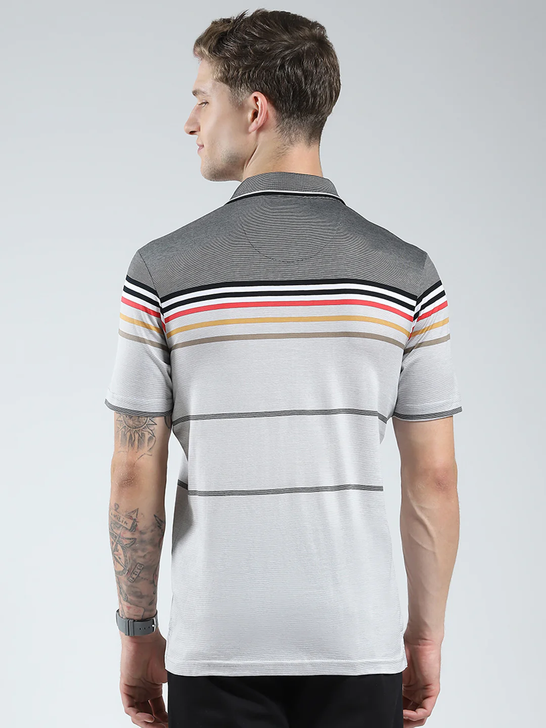 Luxuria Men Grey Stripe Collar Half Sleeve T-Shirt - Image 5