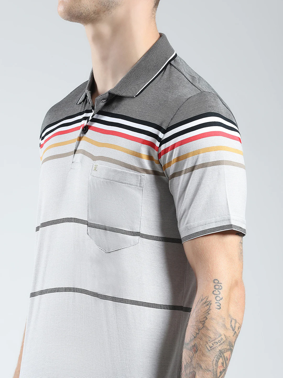 Luxuria Men Grey Stripe Collar Half Sleeve T-Shirt - Image 7