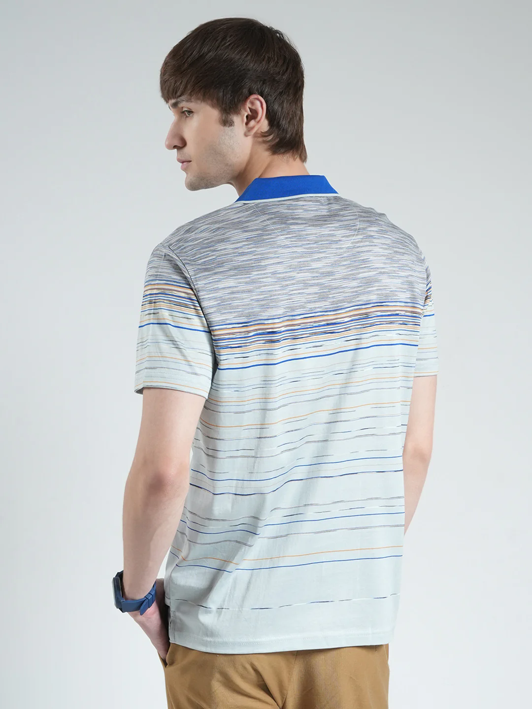 Luxuria Men Grey Stripe Collar Half Sleeve T-Shirt - Image 5