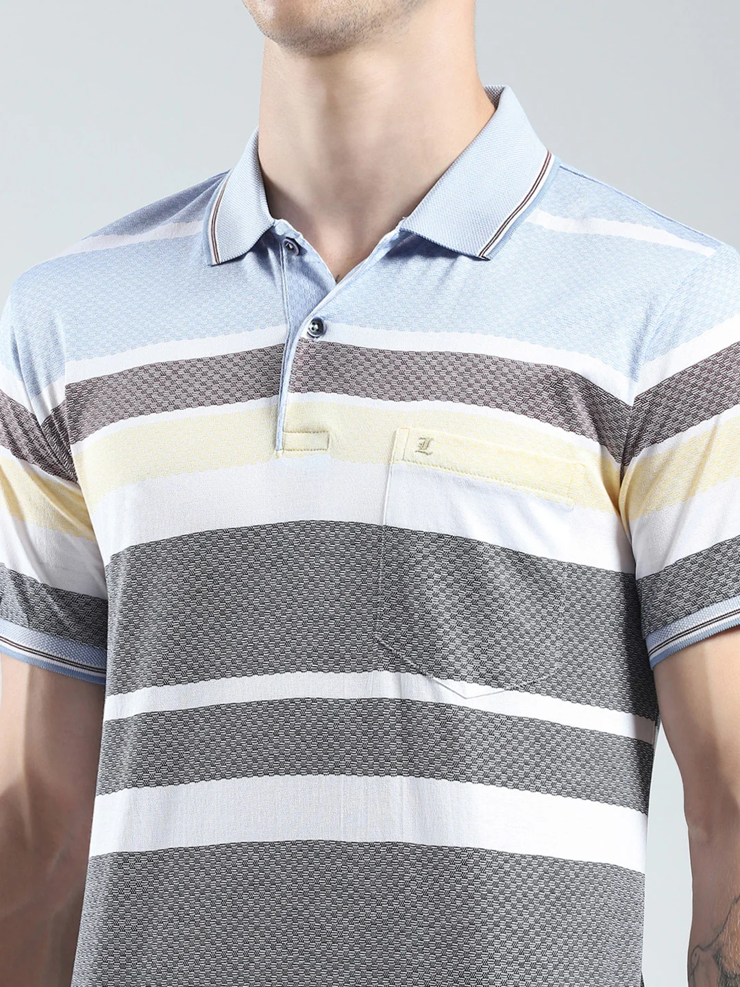Luxuria Men Grey Stripe Collar Half Sleeve T-Shirt - Image 7