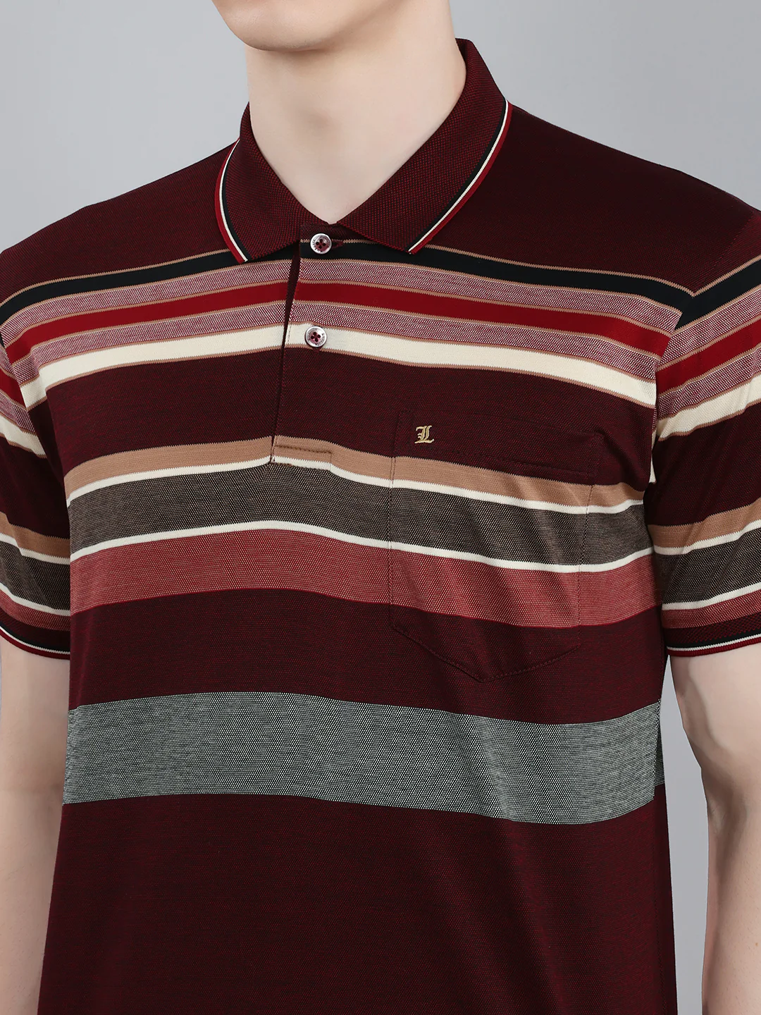 Luxuria Men Maroon Printed Collar Half Sleeve T-Shirt - Image 4