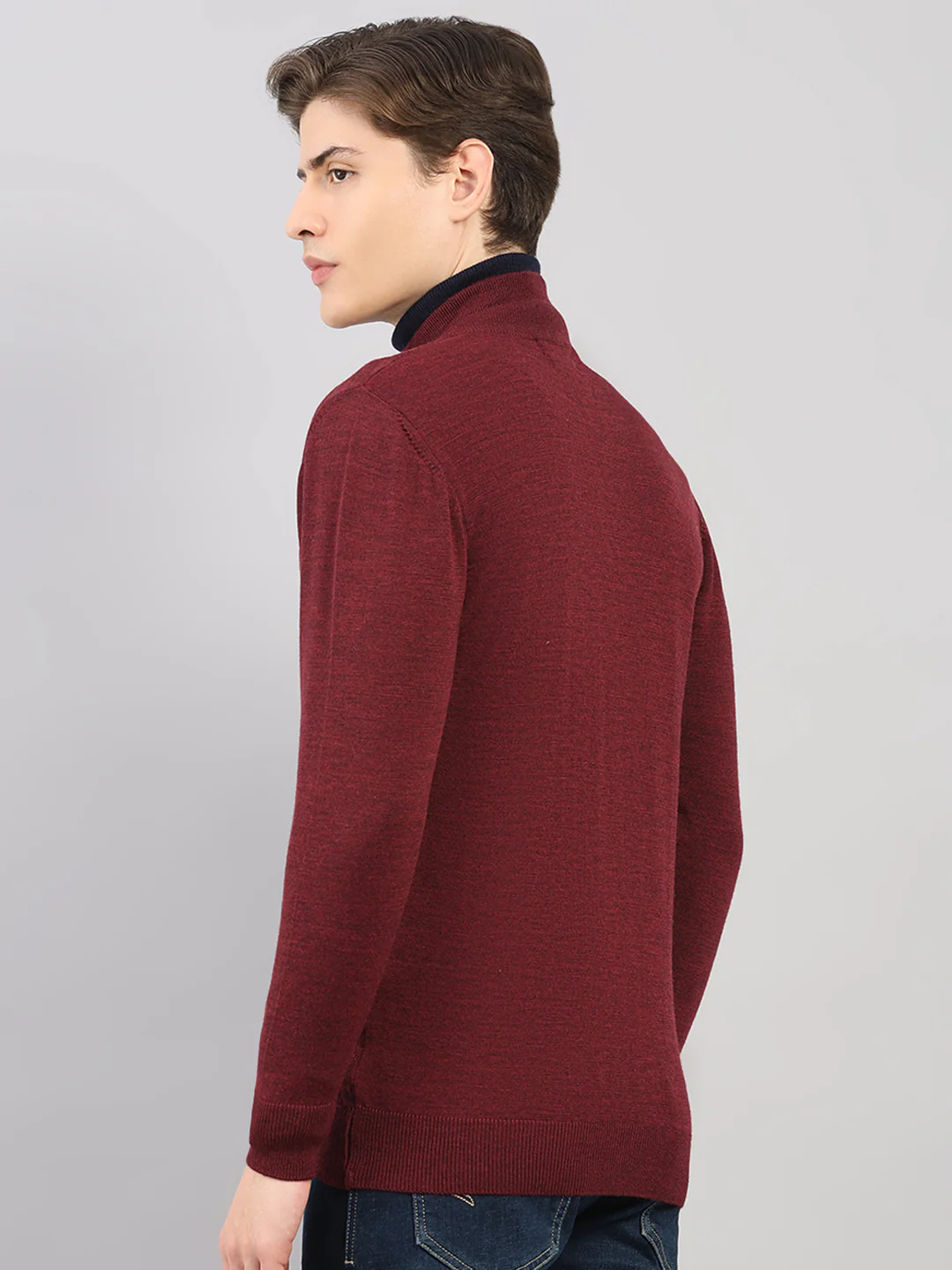 Luxuria Men Maroon Self Design Round Neck Full Sleeve Pullover - Image 5