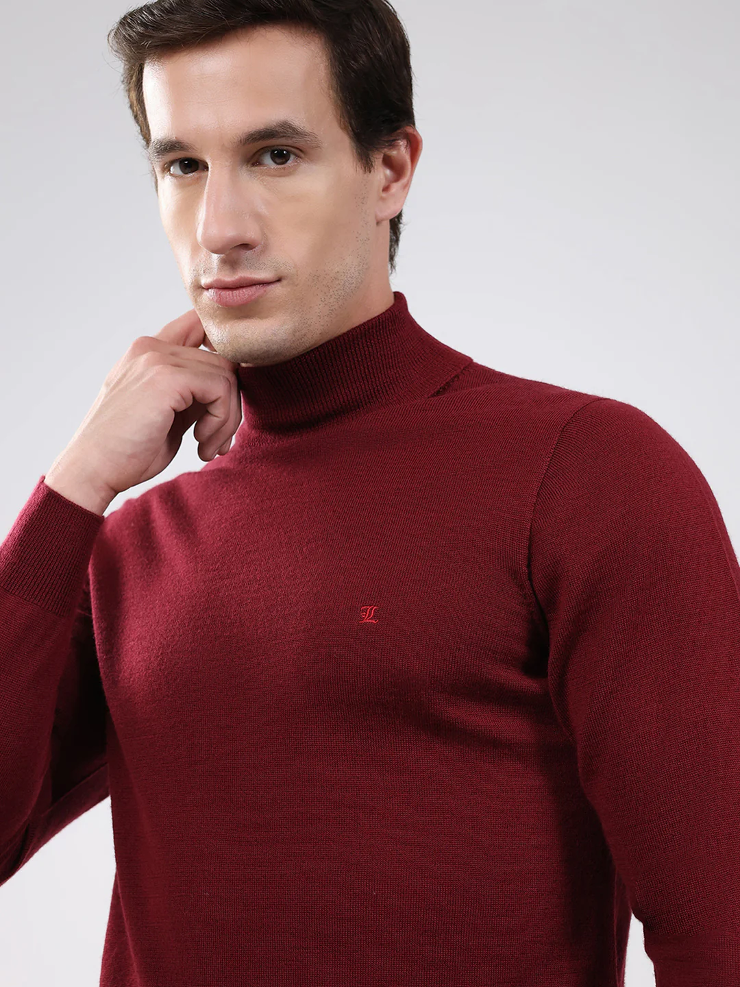 Luxuria Men Maroon Solid High Neck Full Sleeve Pullover - Image 7