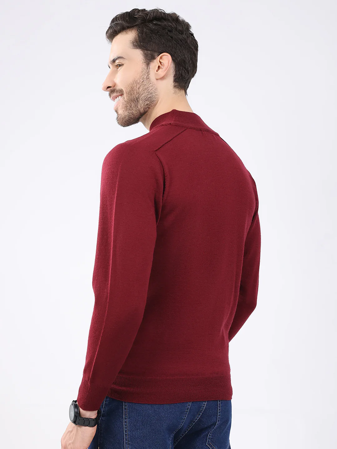 Luxuria Men Maroon Solid High Neck Full Sleeve Pullover - Image 5