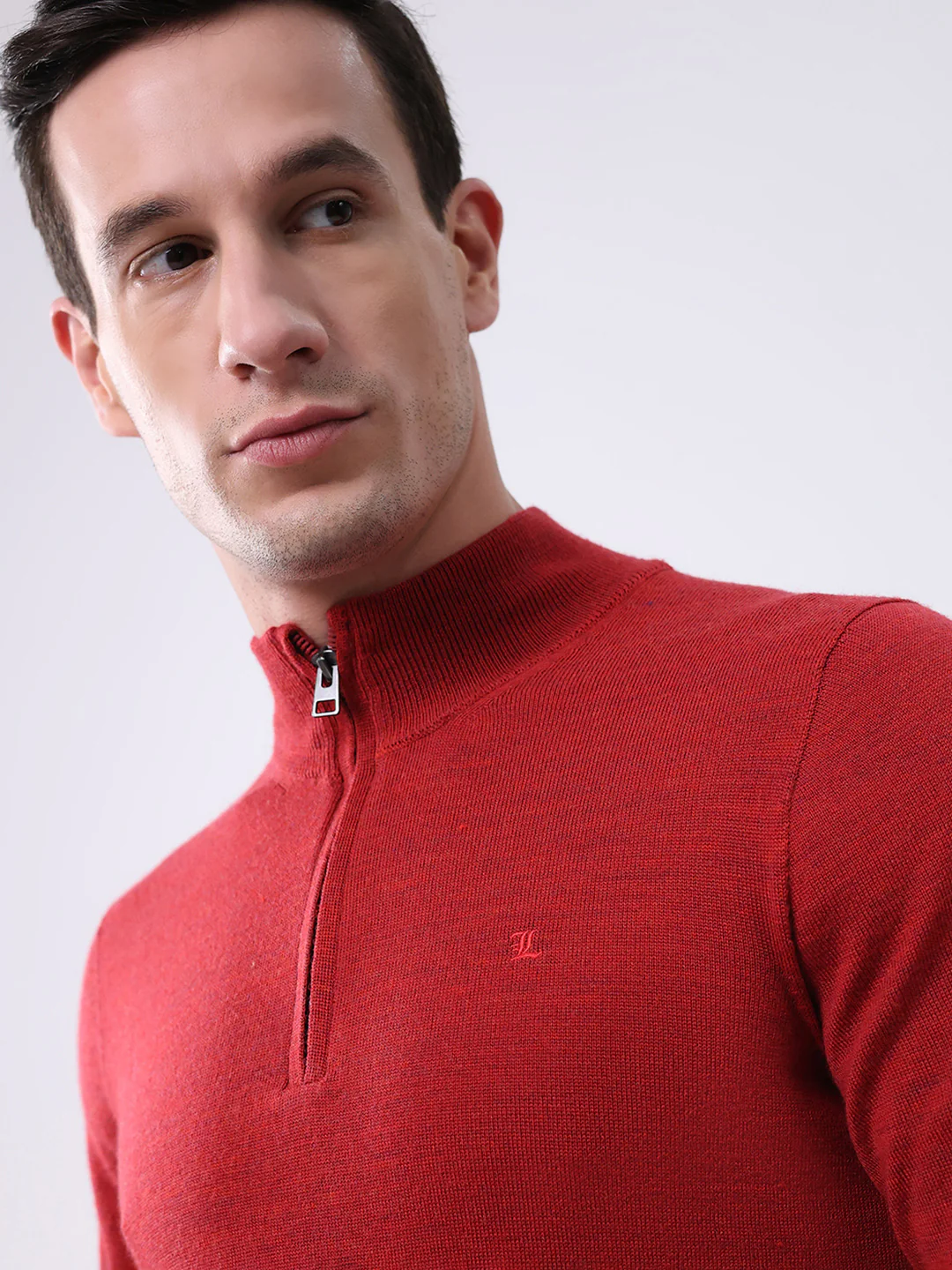 Luxuria Men Maroon Solid Mock Neck Full Sleeve Pullover - Image 6