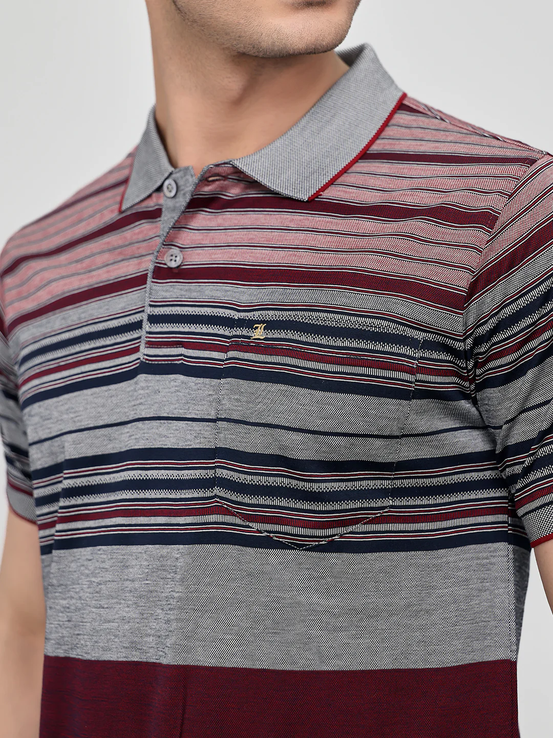 Luxuria Men Maroon Stripe Collar Half Sleeve T-Shirt - Image 4