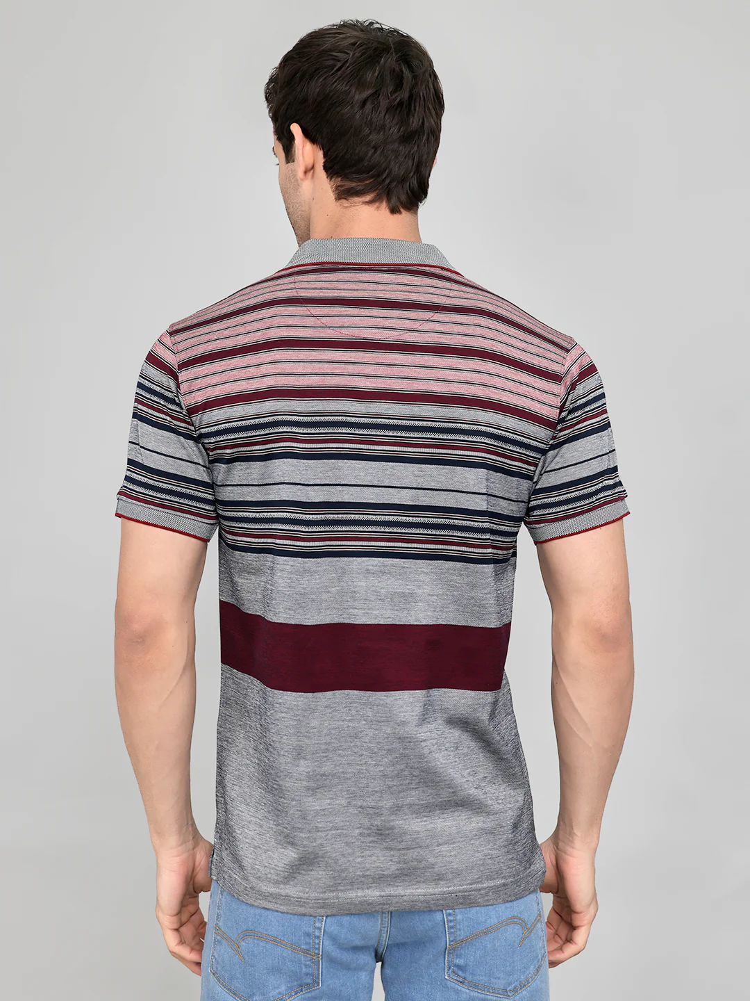 Luxuria Men Maroon Stripe Collar Half Sleeve T-Shirt - Image 5