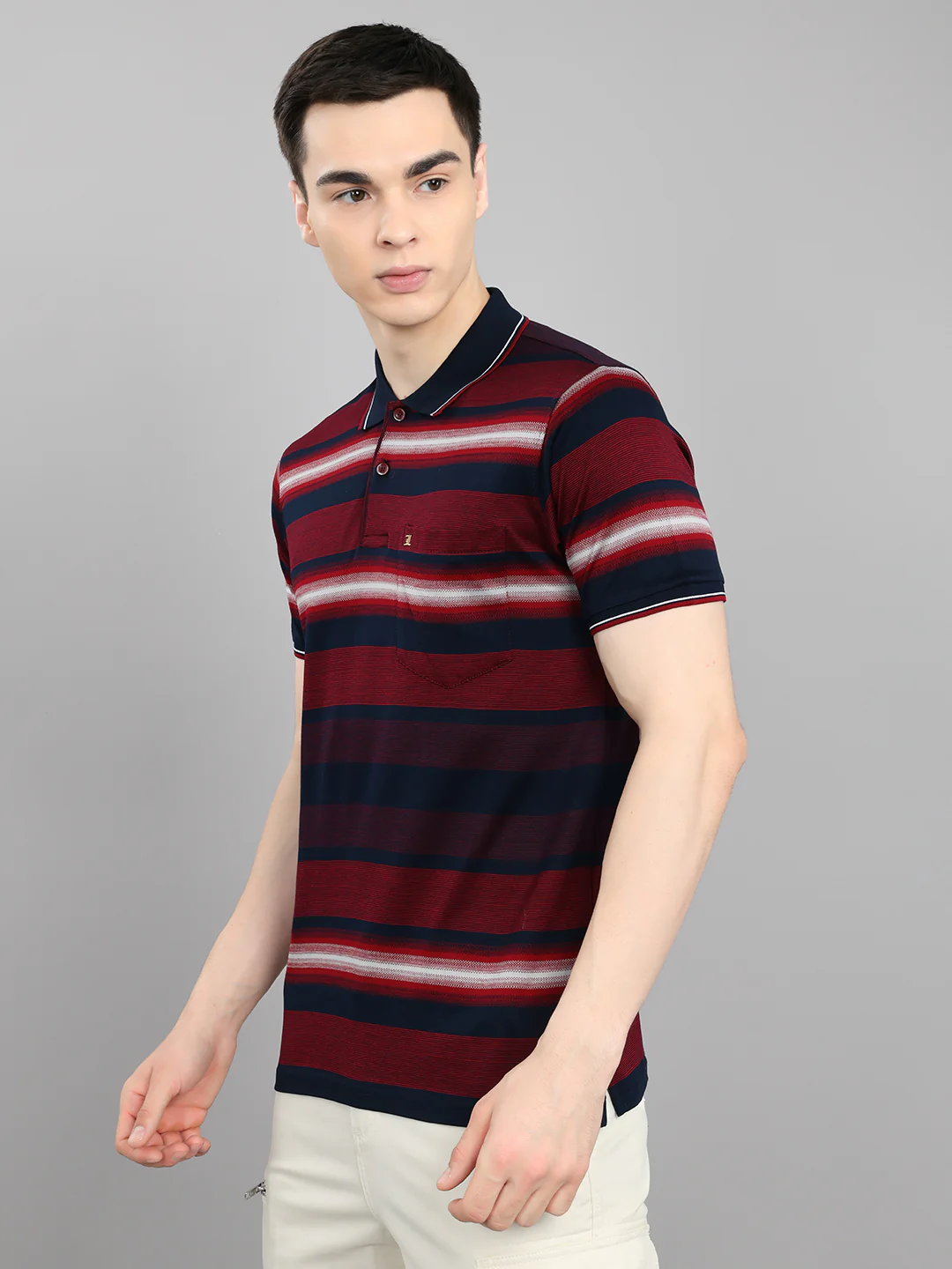Luxuria Men Maroon Stripe Collar Half Sleeve T-Shirt - Image 2